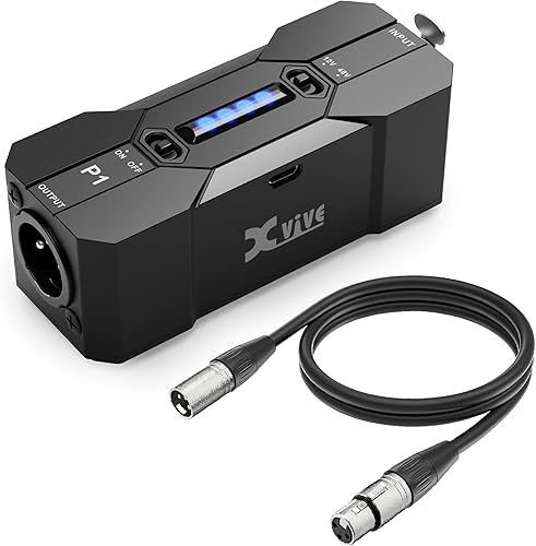 Xvive Fuente de alimentación P1 Phantom para preamplificador de micrófono, micrófonos de condensador, micrófono de escopeta, con cable XLR
