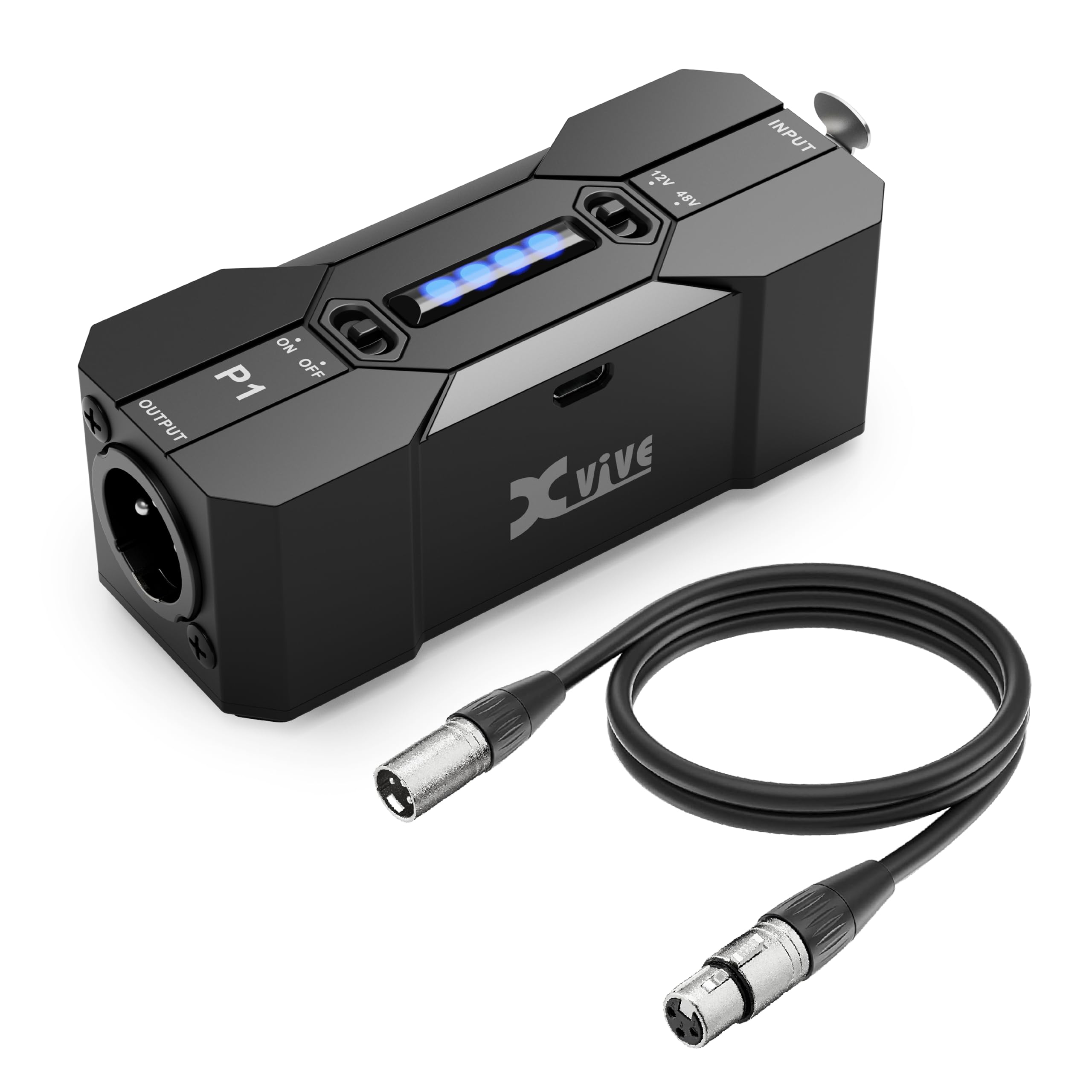 Xvive P1 Phantom Power Supply for Microphone Preamp,Condenser Microphones,Shotgun Mic,with XLR Cable