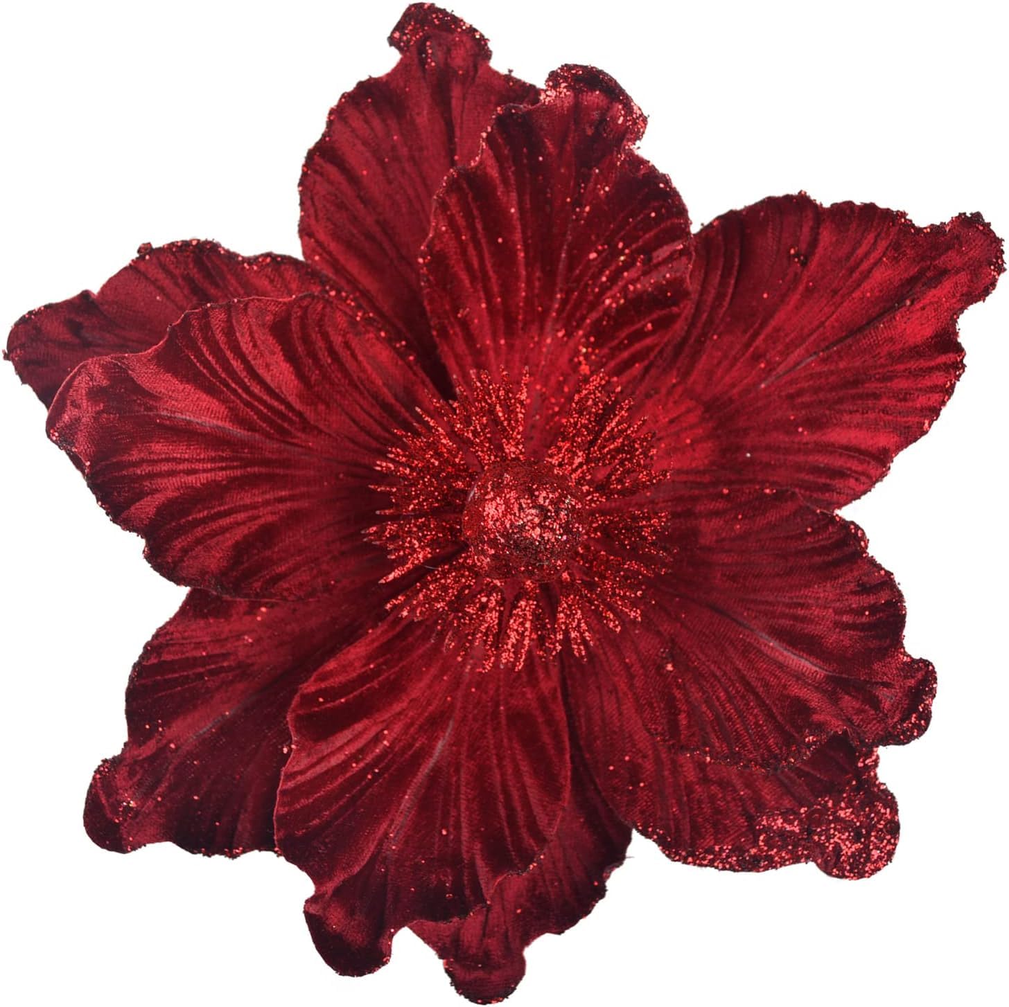 GL-Turelifes Flores de Navidad con purpurina, adornos florales artificiales de magnolia de terciopelo, paquete de 6 flores plegadas para decoración de árbol de Navidad, decoración de corona, centro de