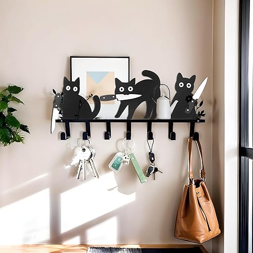 Miniatura 4 de Dripykiaa Divertida decoración de pared de gato negro, 3 piezas de decoración de gato negro de madera, única para los amantes de los gatos,