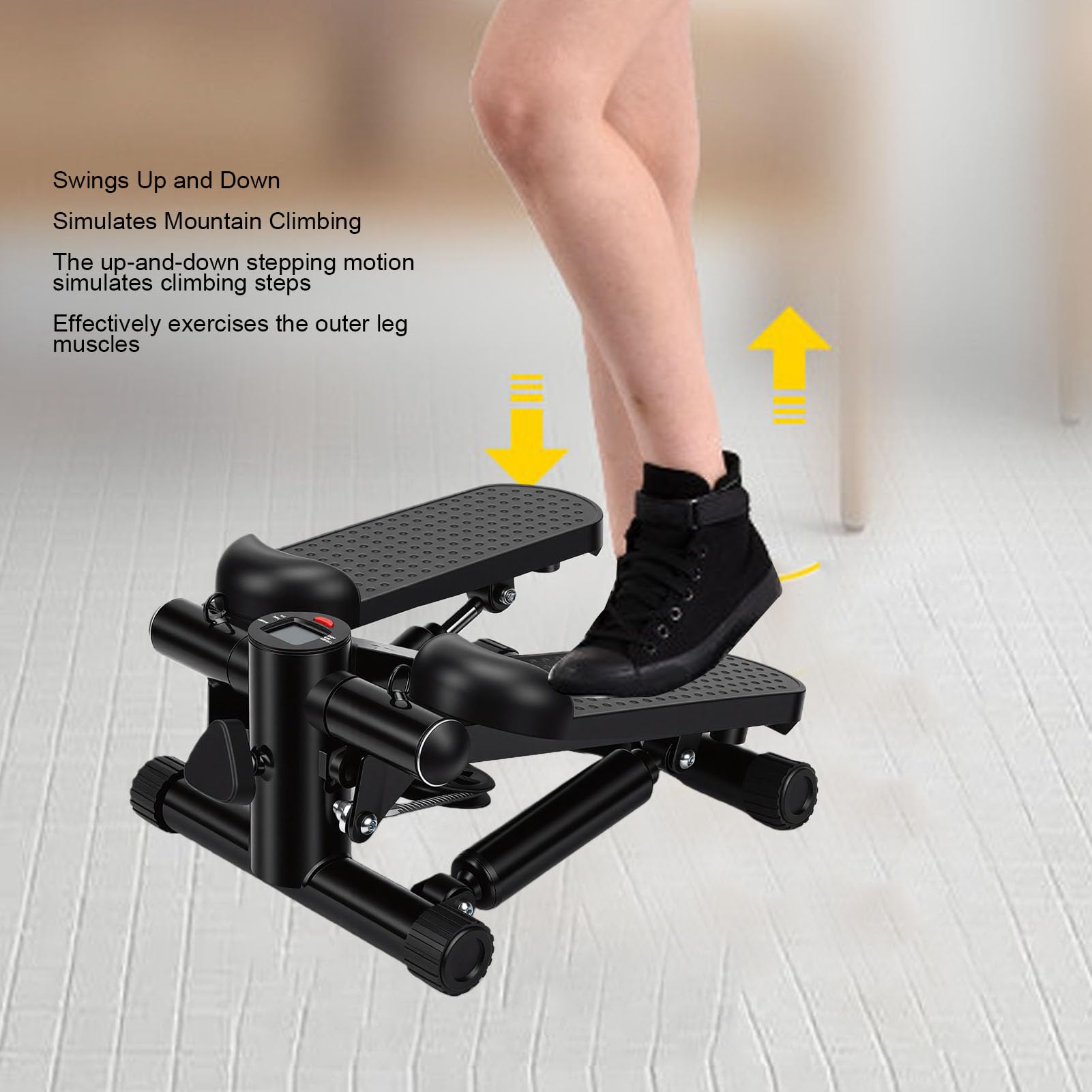 Stepper Fitness Idraulico Silenzioso con Regolazione a Tre Livelli, Macchina per Allenamento Step Tipo Scale con Bande, Schermo LED per Casa