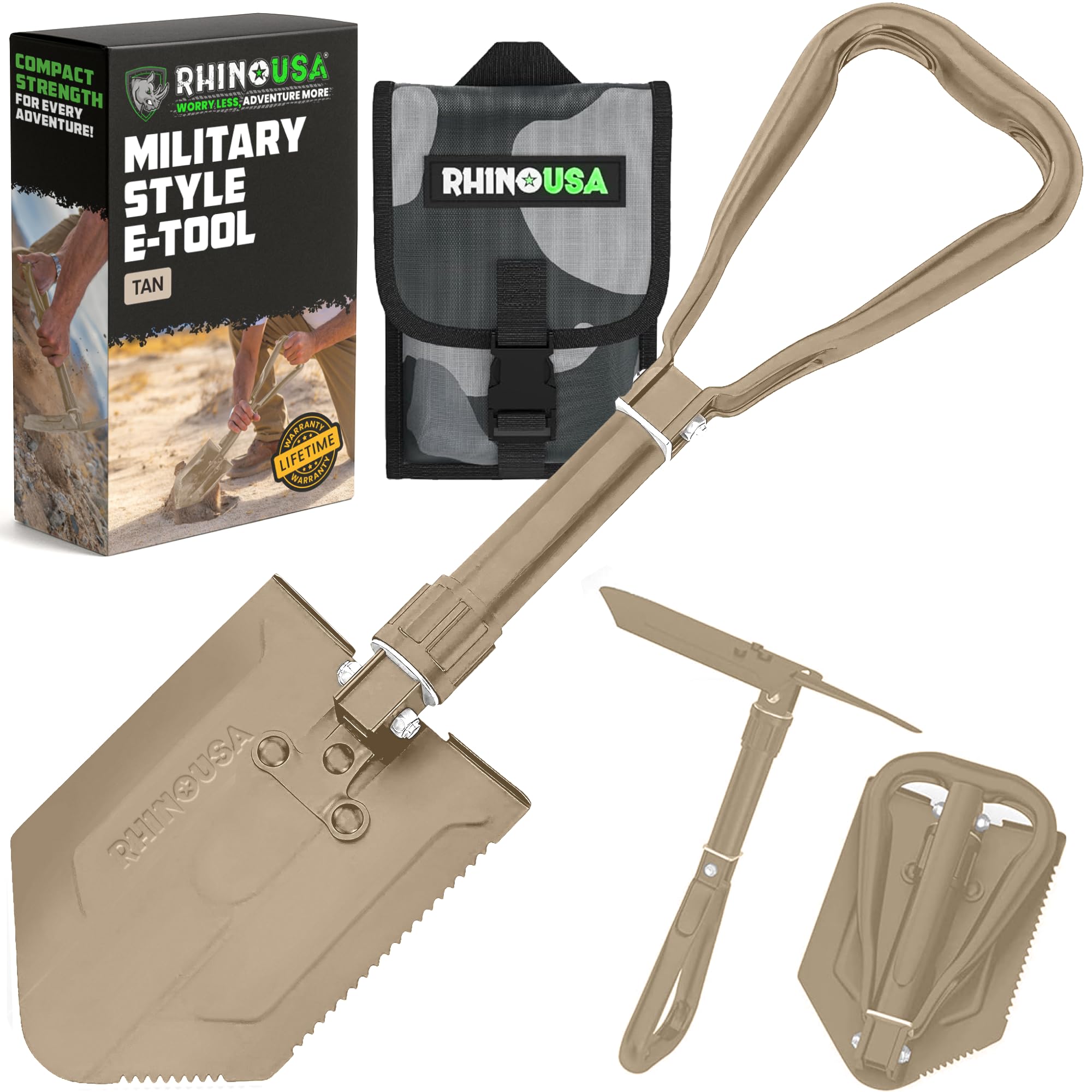Rhino USA Folding Survival Shovel with Pick