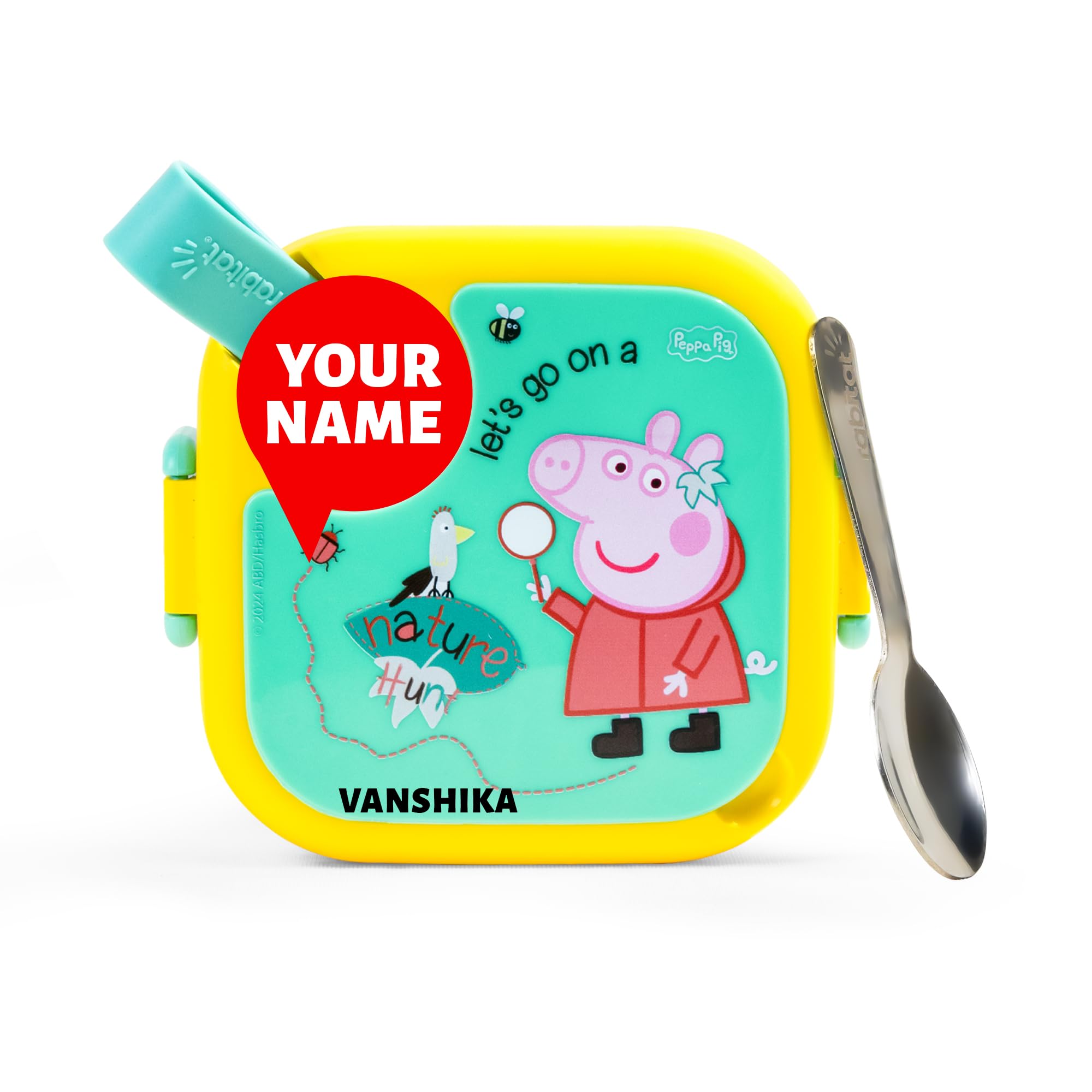 rabitat Peppa Pig Lunchmate Mini Personalized Stainless Steel Lunch Box | 1+1 Year Brand Warranty | Tiffin Box for School | Kanjak Gifts for Girls | BPA-Free Leak-Proof with Spoon | 500 ml