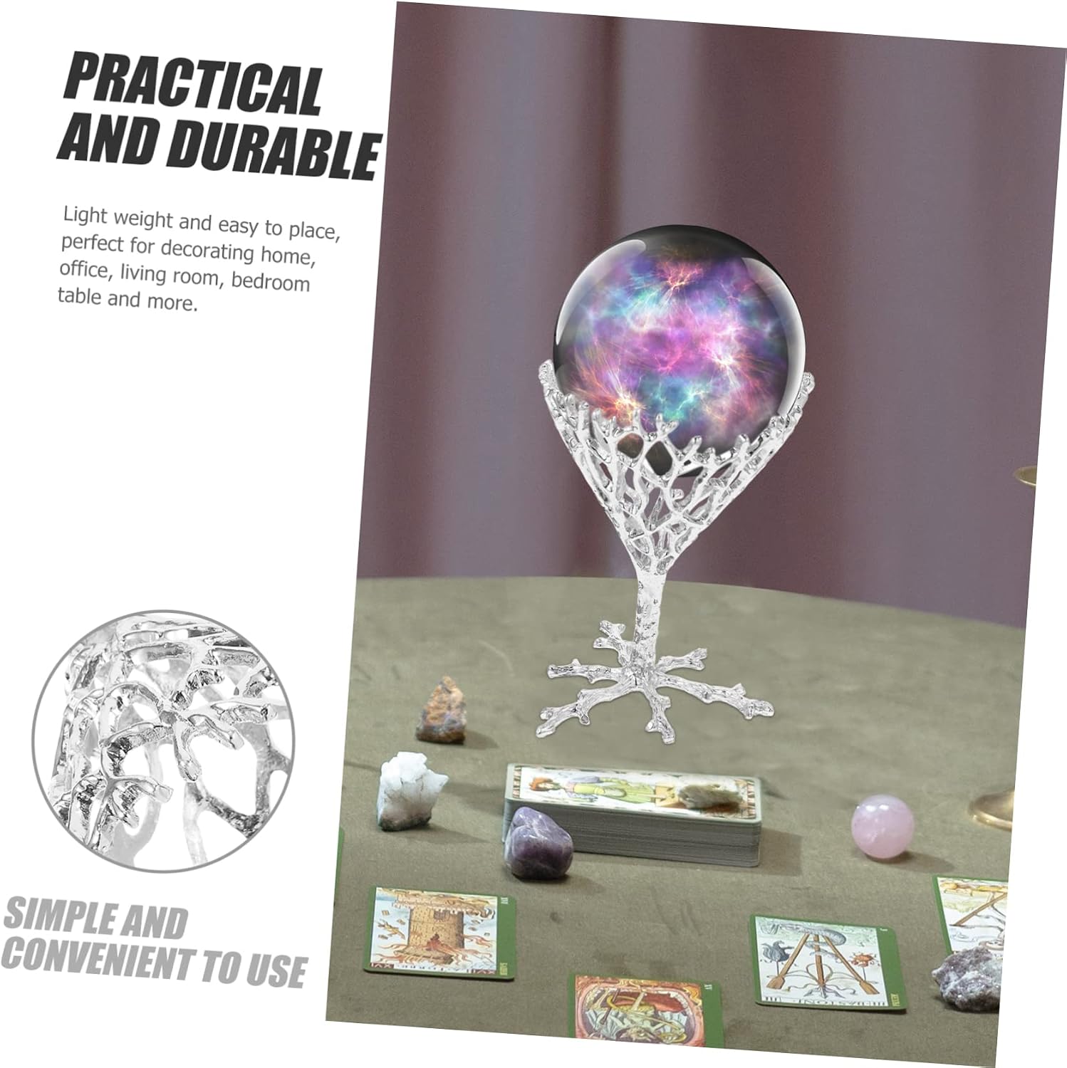 ORFOFE Hollow Metal Bird's Nest Display Stand Crystal Ball Base for Silver Spinning Sphere Ball Stand Classic Design for Home Office Decor