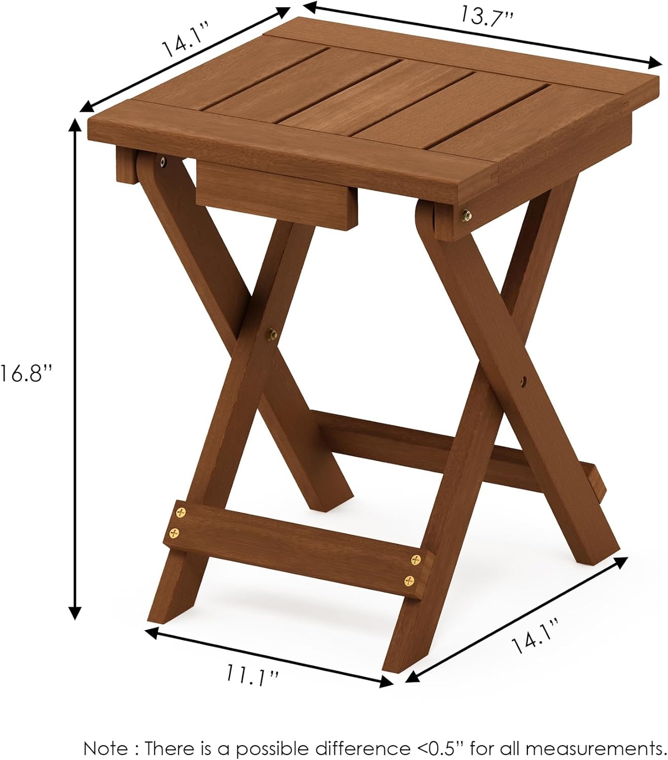 Furinno TIOMAN Folding Outdoor Side Table, Wooden Patio End Table for Garden, Porch, Balcony, Teak Oil, Light Wood