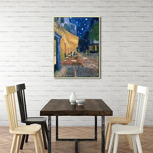 Miniatura 2 de Wieco Art Lienzo enmarcado Giclée, impresiones de lienzo de terraza de café, por la noche, arte de pared por Van Gogh, pinturas abstractas