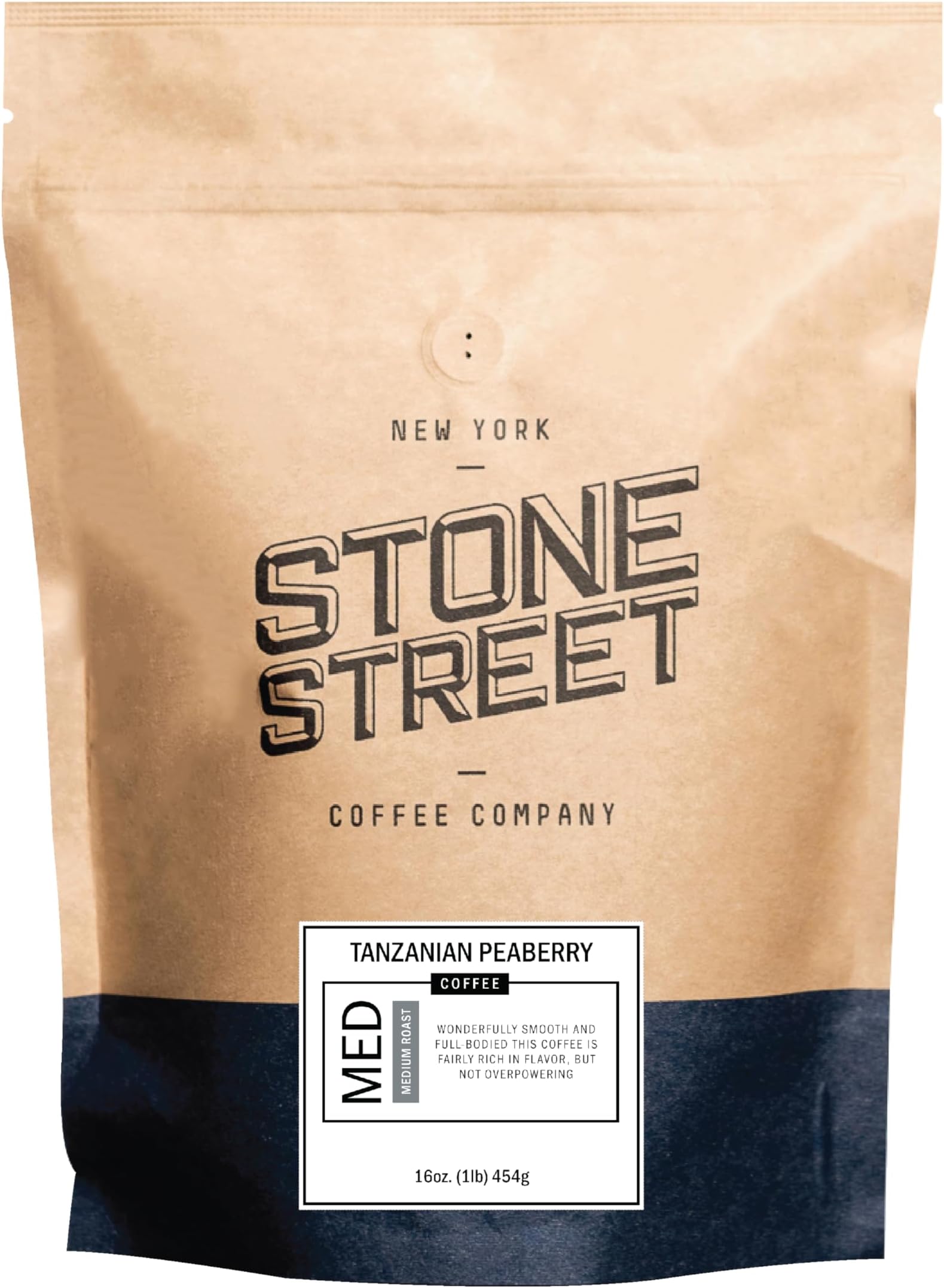 Tanzania Peaberry Ground Coffee, Medium Roast, 1 LB Bag, Single Origin 100% Arabica, Roasted in Brooklyn