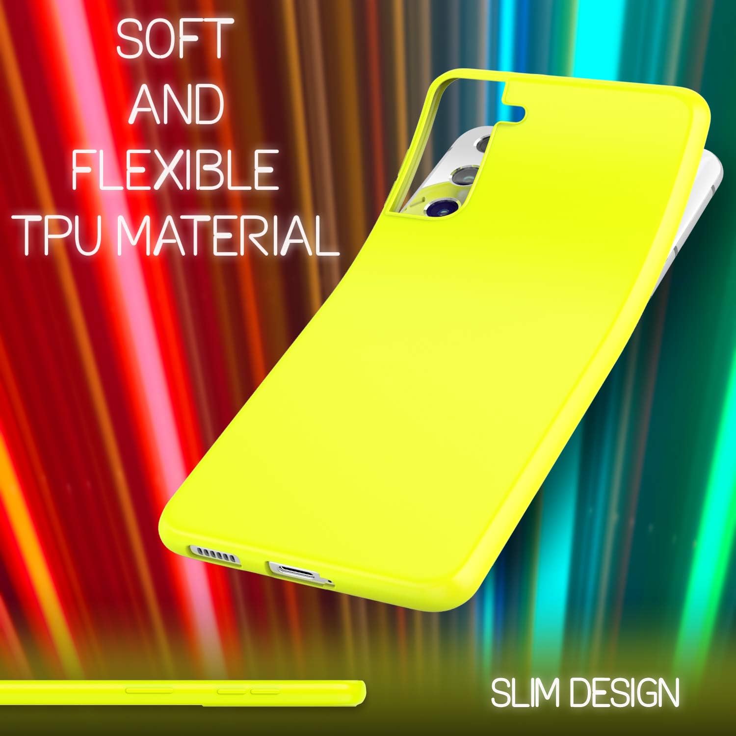 NALIA Neon Cover Compatible with Samsung Galaxy S21 Case, Slim Protective Shock Absorbent Silicone Back Bumper, Ultra-Thin Mobile Phone Protector Shockproof Rugged Skin Rubber Coverage, Color:Yellow