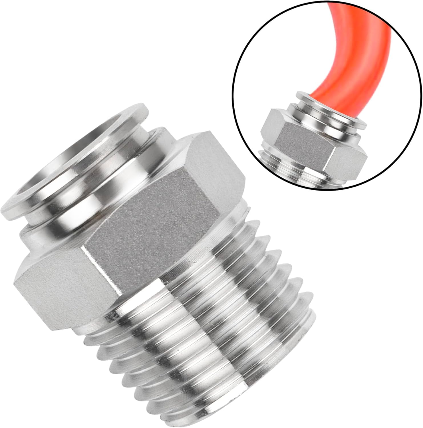 Yoebor 304 Stainless Steel Pneumatic Male Straight Adapter 1/2" OD x 1/2" NPT Male Thread Push to Connect Fitting 2pcs