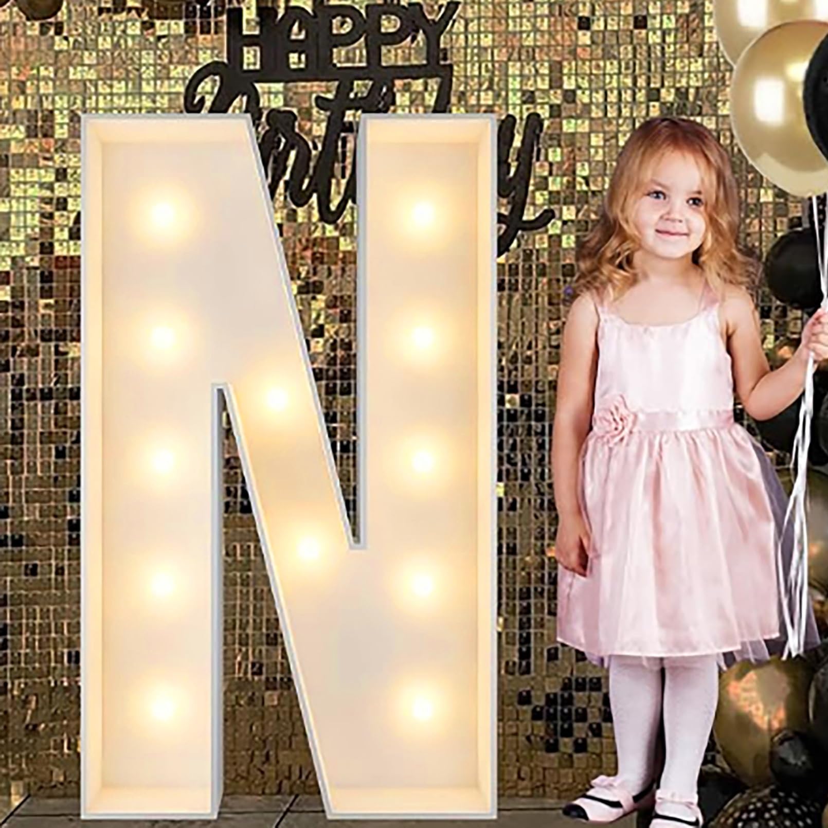 Hbbursts Girls N Alphabet Led Lights, 2.3/3.3/4Ft Large Words Marquee Cardboard Letters Lamps For Birthday Graduatio Party Decorations Wedding Home Decoration(,70Cm/2.3Ft)