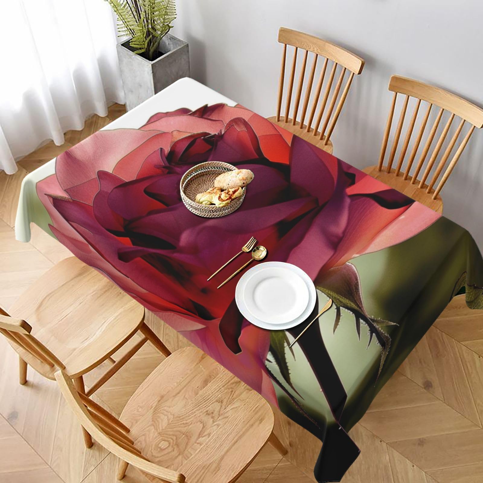 WPKJU Rose Flower Printed Tablecloth 60x90 in Water Resistant Table Cover Washable Rectangle Table Cloth for Dining Tables