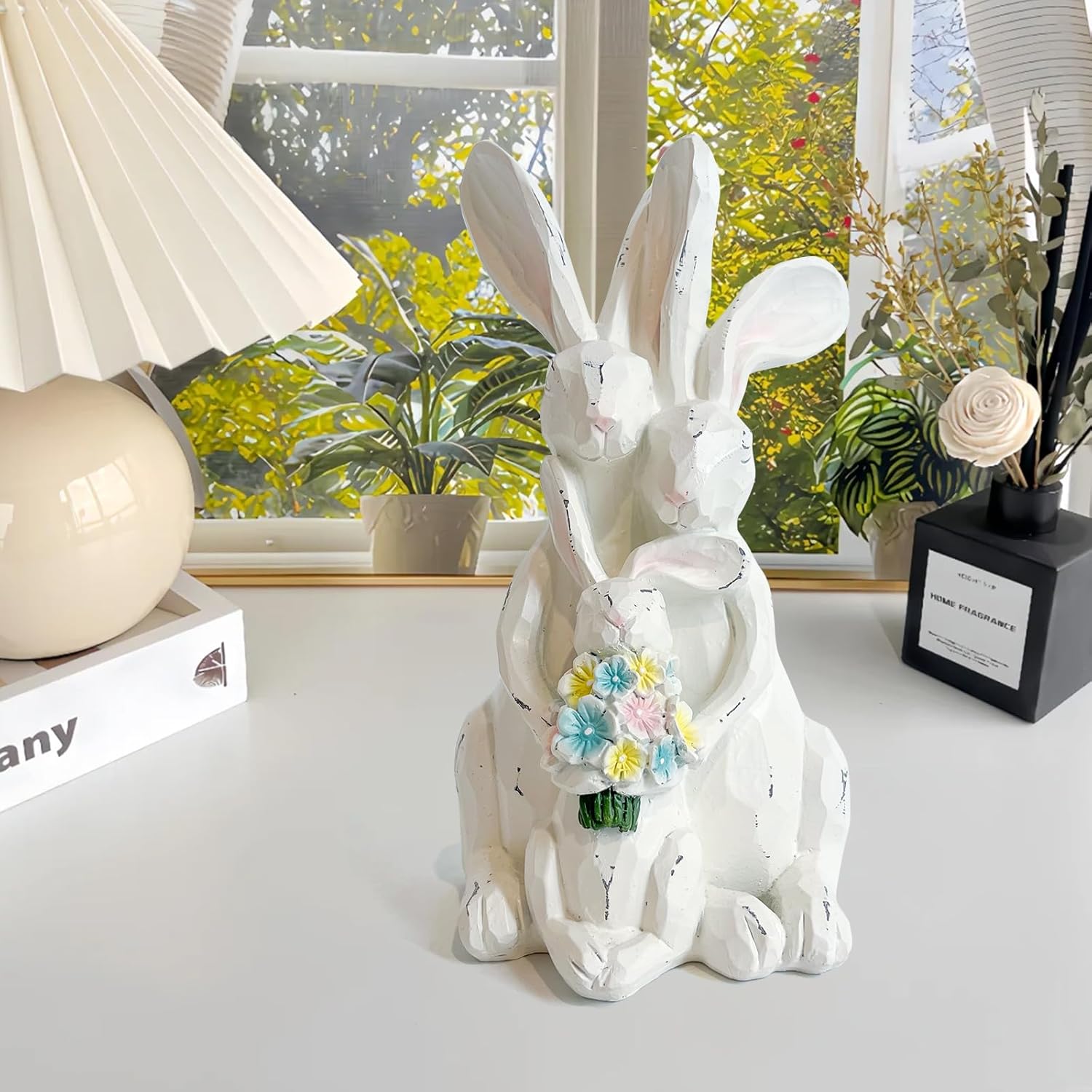 LIFFY Rabbit Figurines Home Decor - Bunny Statue for Mom, Wife, Nana, Adorable Home Decor | Unique White Bunny Family for Table Decorations