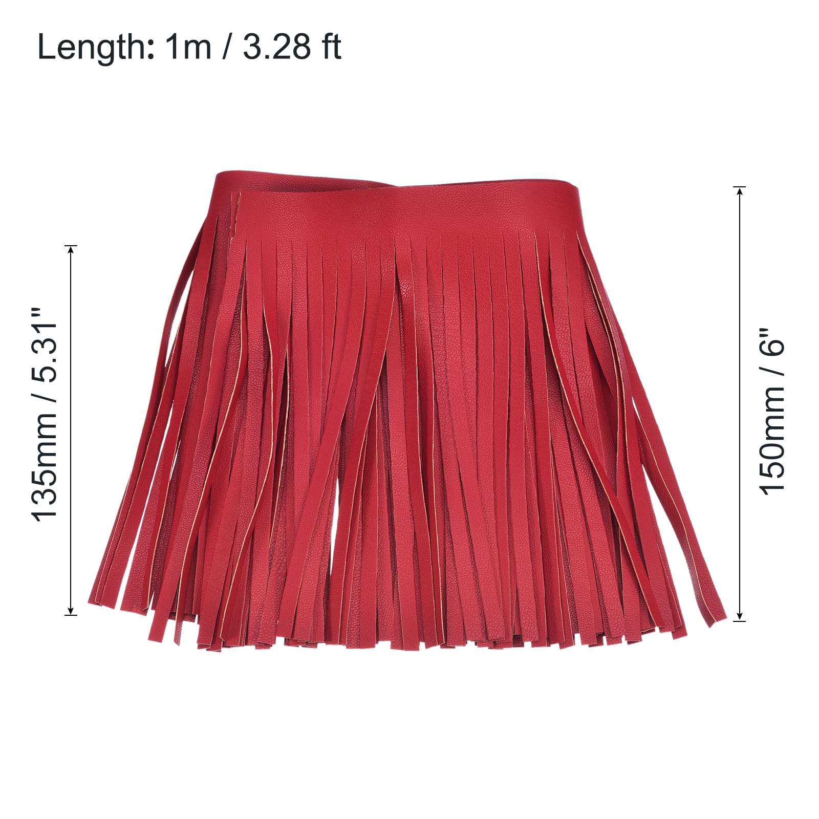 uxcell 1 Yard 6 Inch PU Faux Leather Fringe Trim Double Side Leather Sewing Tassel Fringe for DIY Sewing Dress Crafts Skirt Decoration, Red