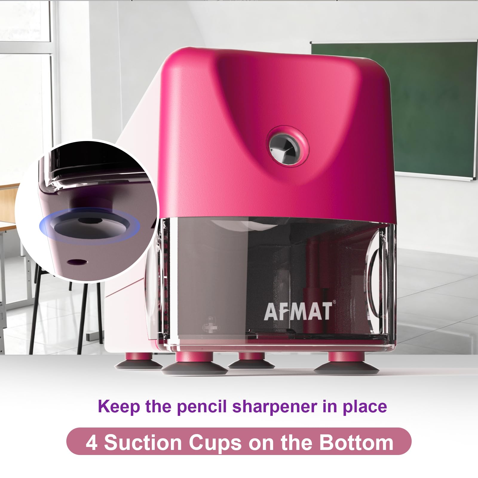 AFMAT Taille-crayon électrique haute performance - Auto-Stop - Rechargeable - Avec récipient - Pour crayons de 6 à 11 mm - Pointe rapide en 2 secondes - 10 000 opérations de taillage - Rose