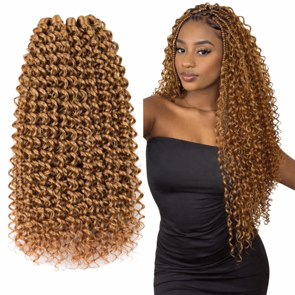 Ser Mulher New Ritmo 65 cm | Extensiones de pelo rizado para Chrochet Braid | Ganchillo incluido | Pack de 4 | Aplicación rápida (27 - Honey Blonde)