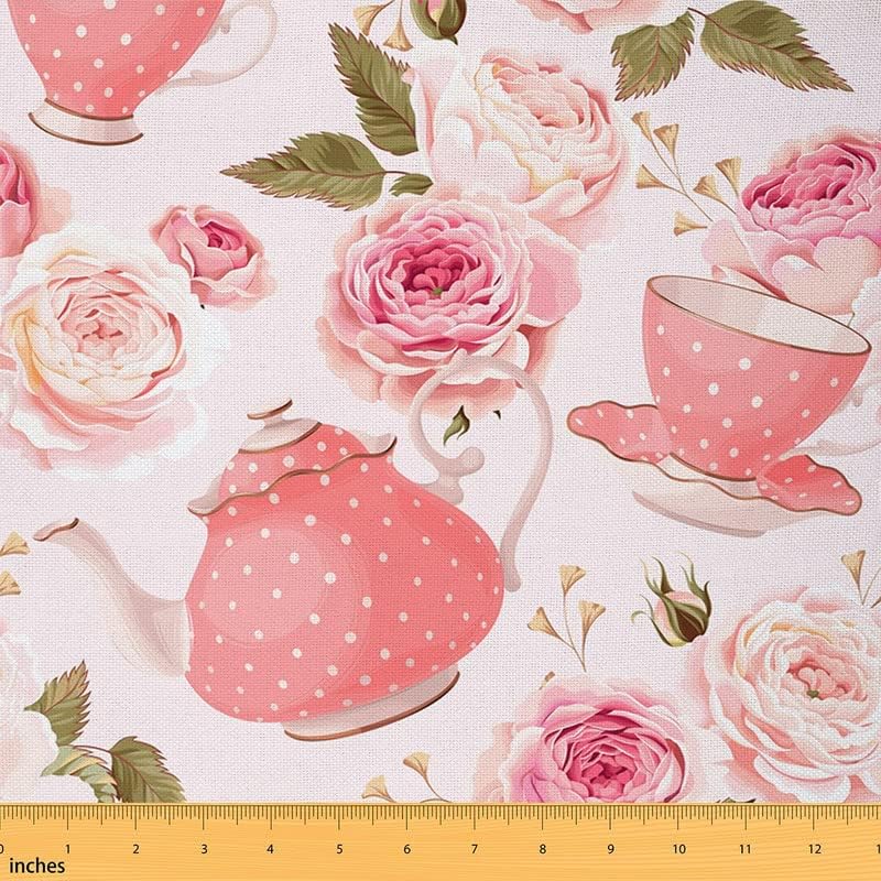 Feelyou The Yard, tela floral vintage de The Yard, románticas teteras con temática de flores, tela de tapicería para sillas y proyectos de bricolaje