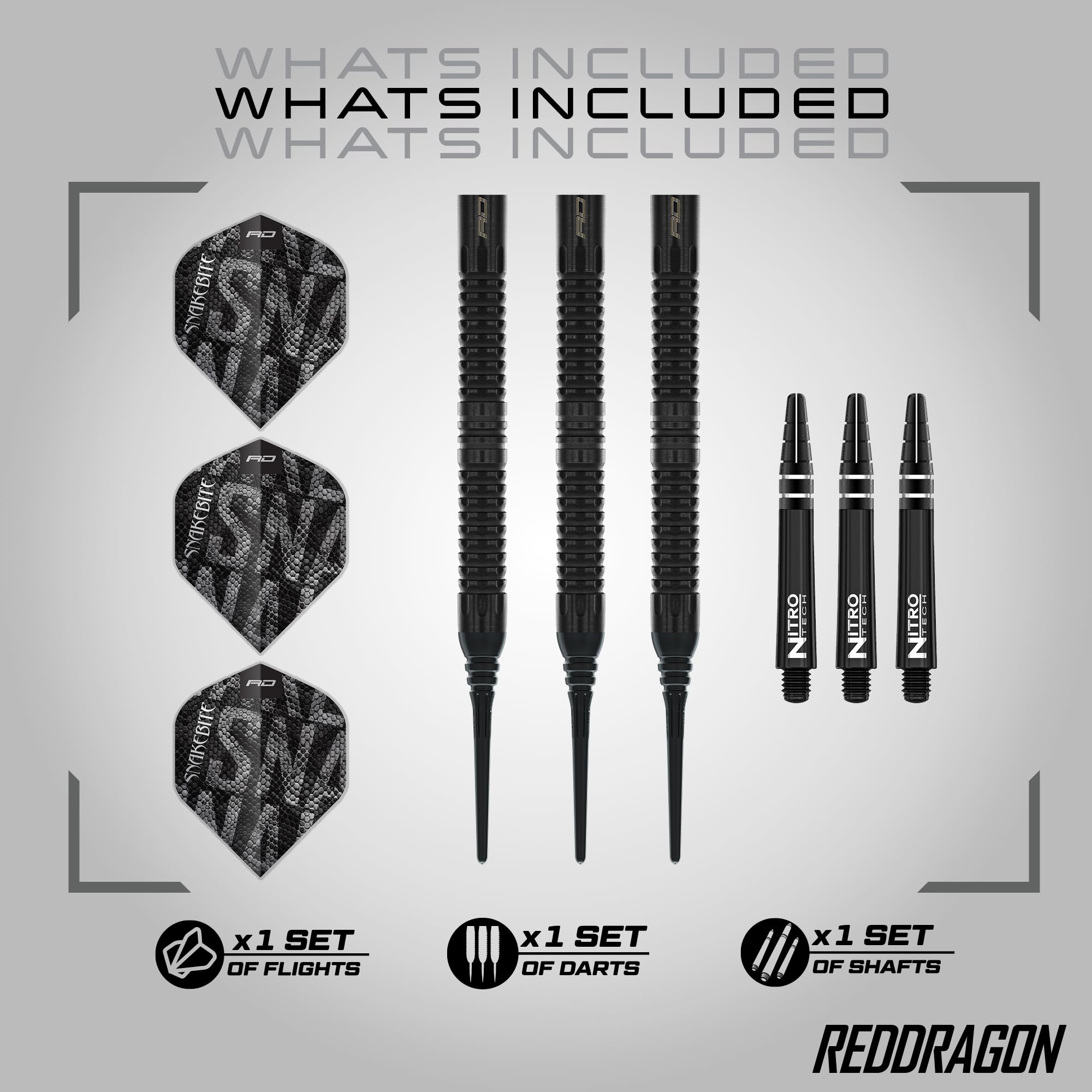 RED DRAGON Darts - Profispieler - Peter Wright 'Snakebite' | Black Mamba Serie Dart Pfeile | 90% Tungsten Profi Dartpfeile - Beinhaltet Dartflüge & Schäfte | 18g Weiche Spitze & 22g, 24g Steeldarts