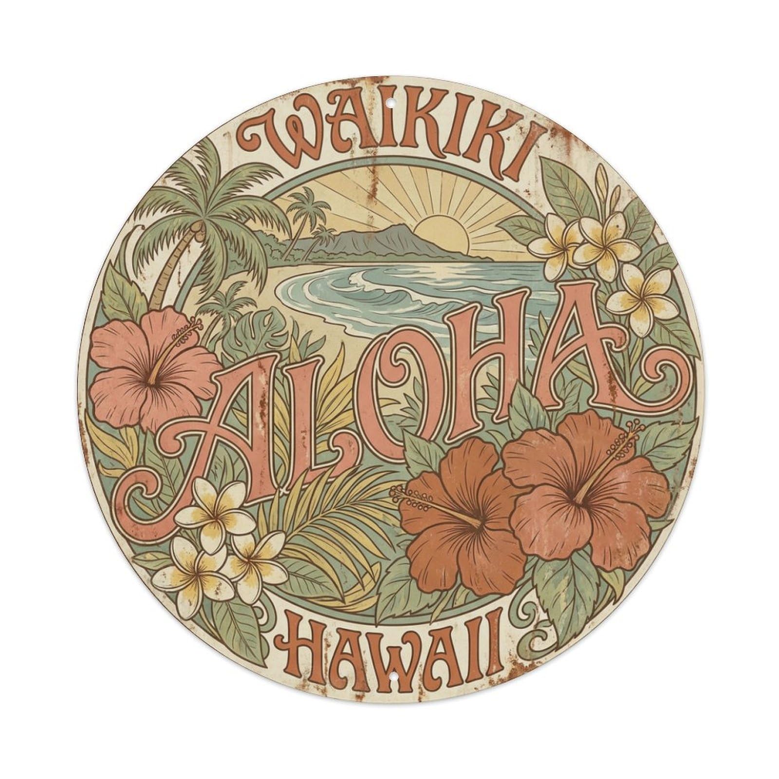 Vintage Travel Waikiki Hawaii Aloha Metal Tin Sign