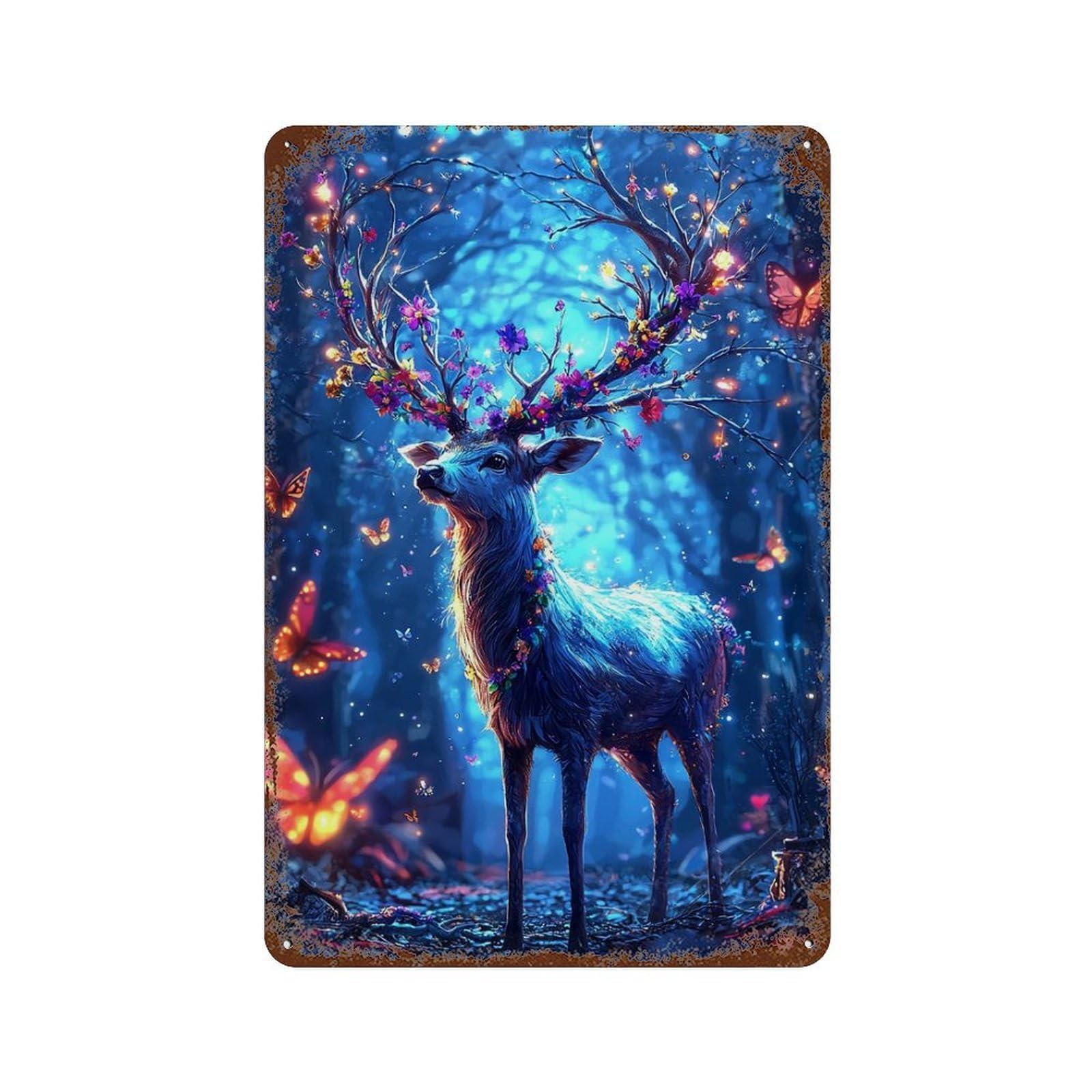 Enchanted Forest Deer-8 Rust Effect Tin Sign 11.8"x7.9", Retro Wall Decor for Pub, Kitchen And Man Cave Decor