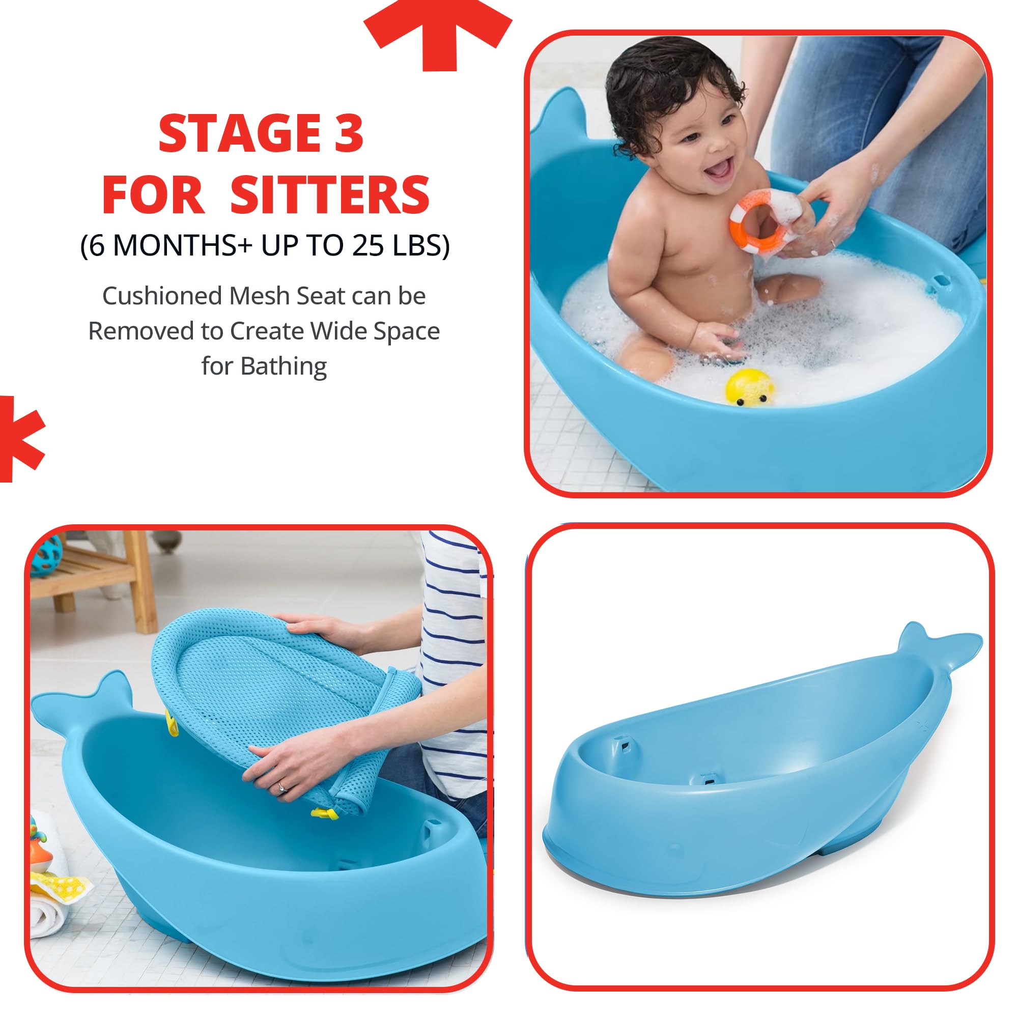 Skip Hop Infant Bath Tub 3-Stage Grow With Baby Smart Sling MOBY Bathtub Blue Age 0+
