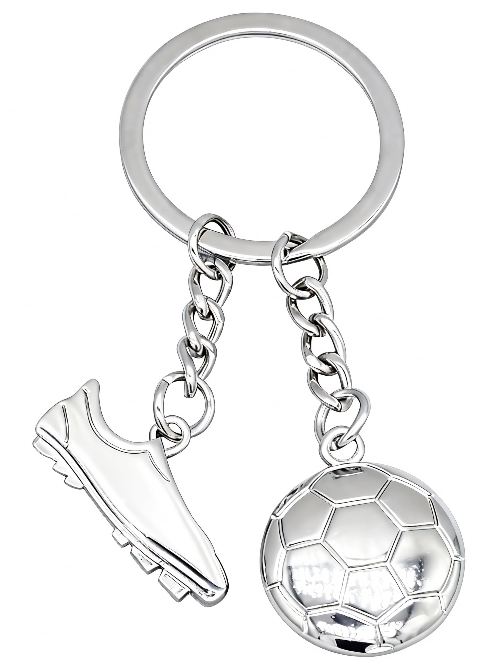 Moydolo Unisex Silver Football Keychain Pendant Metal Boot Ball Soccer Key Chains Charms Sports Fan Keyrings For Men Women Boys Girls