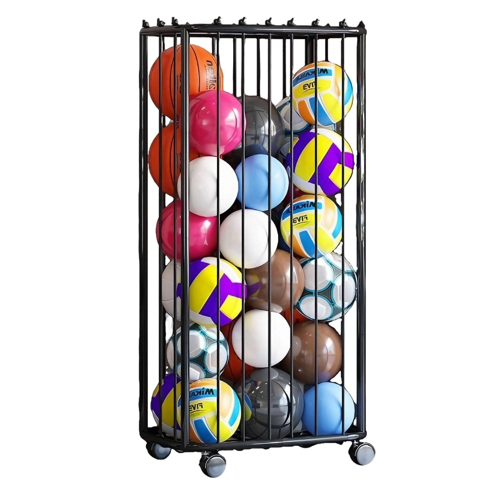 Basketball Aufbewahrungsregal, Vertikale Ball Aufbewahrung Garage, Ballständer mit Rädern & elastische Bänder, Indoor und Outdoor Ballaufbewahrungsregal für Basketball, Fußball, Volleyball, Schläger