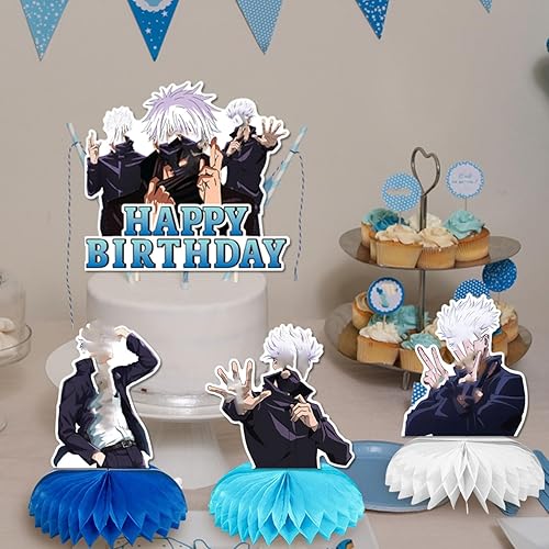Miniatura 7 de 35 piezas de decoración de fiesta de anime Satoru, temática de gojo de anime, pancarta de cumpleaños, centros de mesa de panal, decoración de
