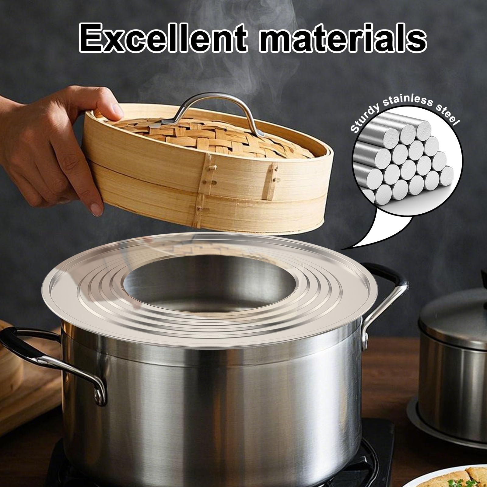 2 adattatori ad anello per vaporiere in bambù in acciaio inox, anello a vapore per pentola a pressione cremagliera adattatore per cottura a vapore per cucina panetteria ristorante