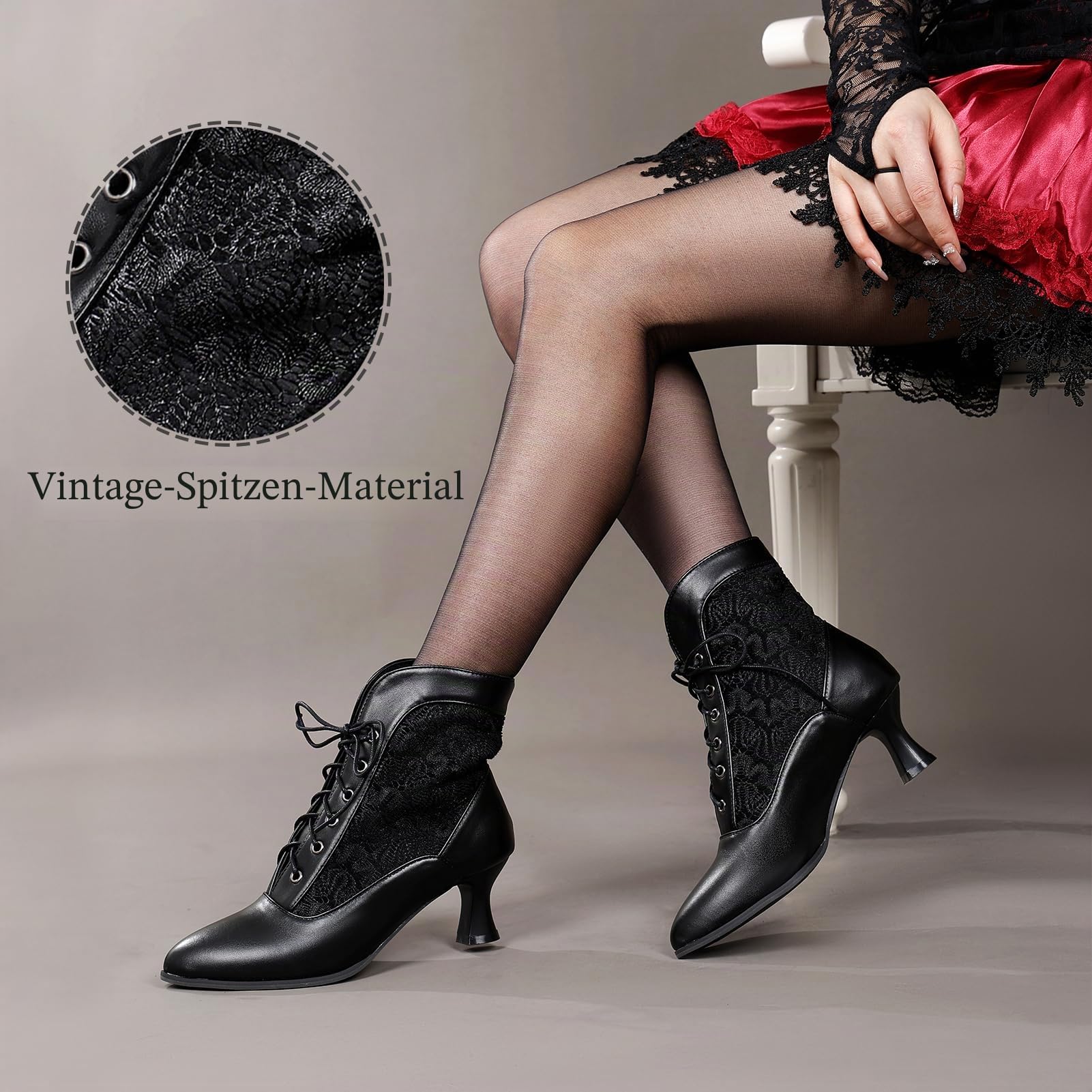 Women Vintage Victorian Boots Lace Bridal Wedding Ankle Boots