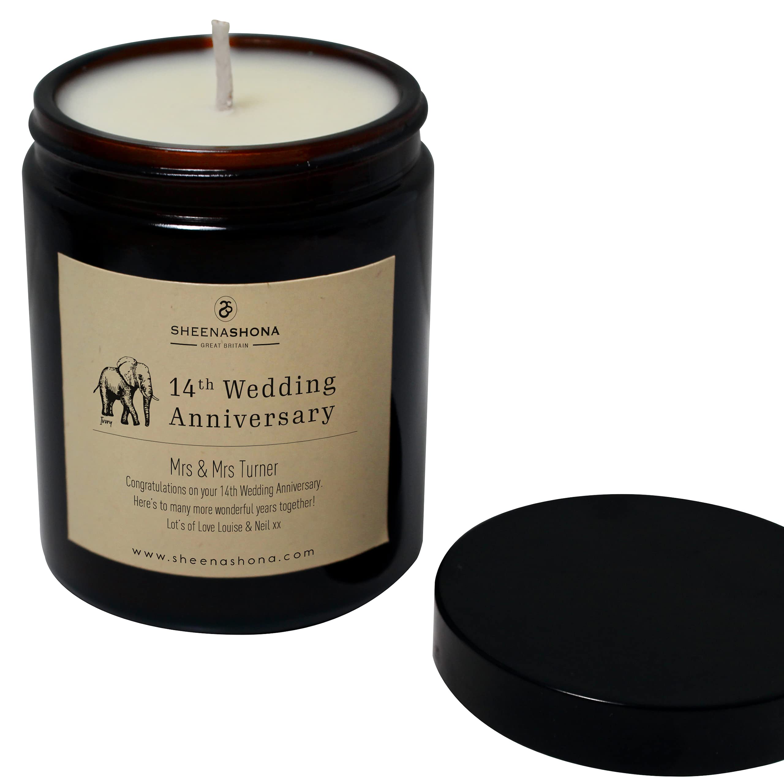 14th Year Ivory Personalised Wedding Anniversary Scented SOYA Wax Amber Jar Candle (Amber Gold)