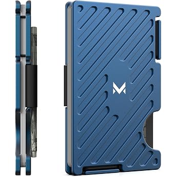 Wallets for Men Minimalist Metal Card Holder with Money Strap Slim Card Holder Men RFID Protection Wallet Front Pocket Navy Blue L11