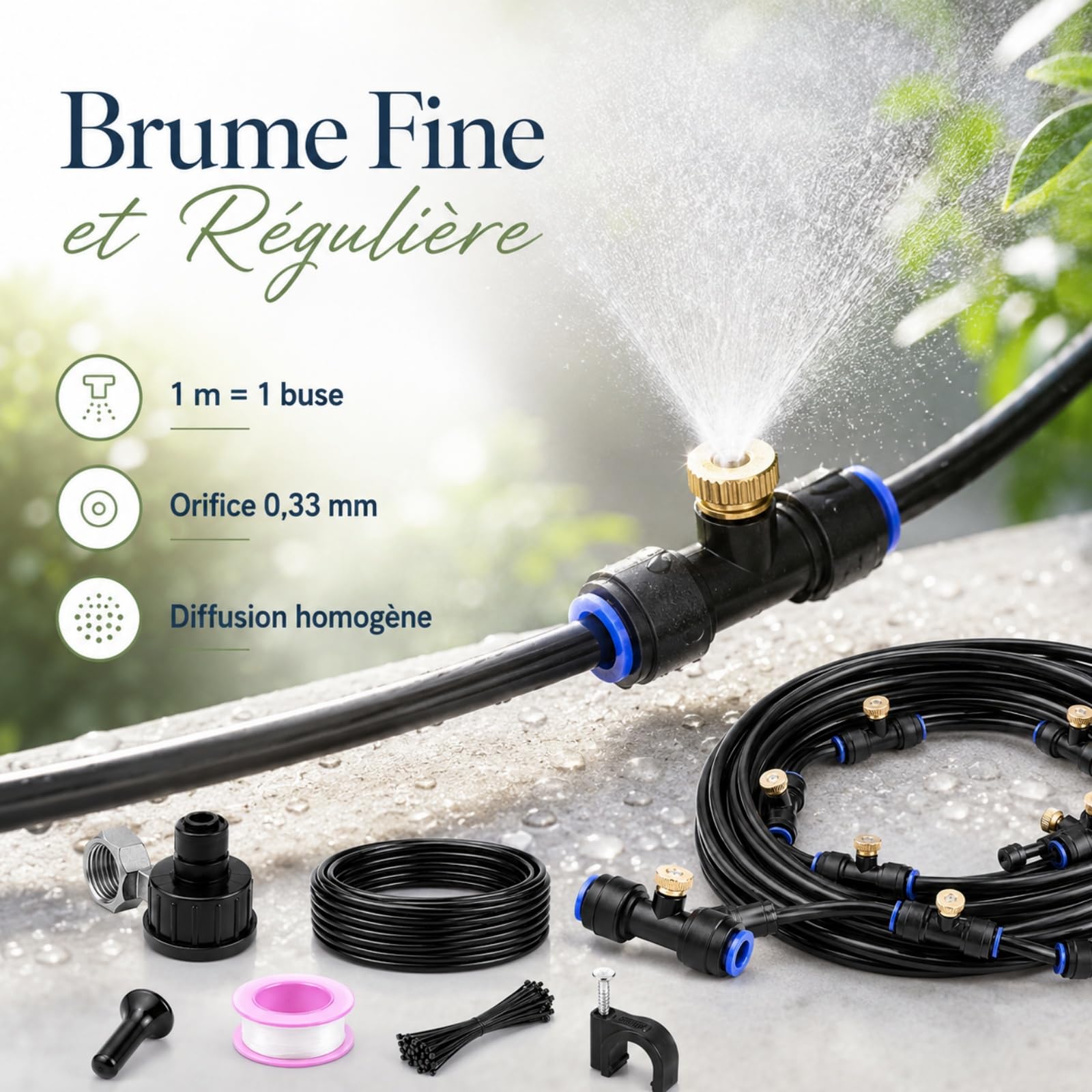 Kit Brumisateur Terrasse Exterieur, Brumisateur Eau Exterieur, Tuyau Brumisateur Extérieur pour Terrasse Brume Jardin Serre Piscine Parasols ，23M