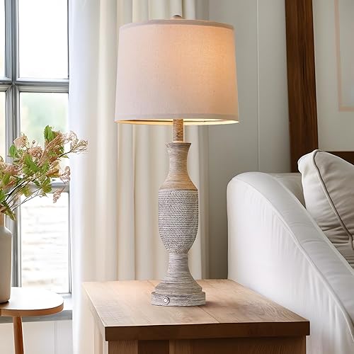 Miniatura 3 de OYEARS Juego de 2 lámparas de mesa regulables de 3 vías con control táctil de 21.75 pulgadas, lámpara retro de granja con puerto USB A+C, lámpara de