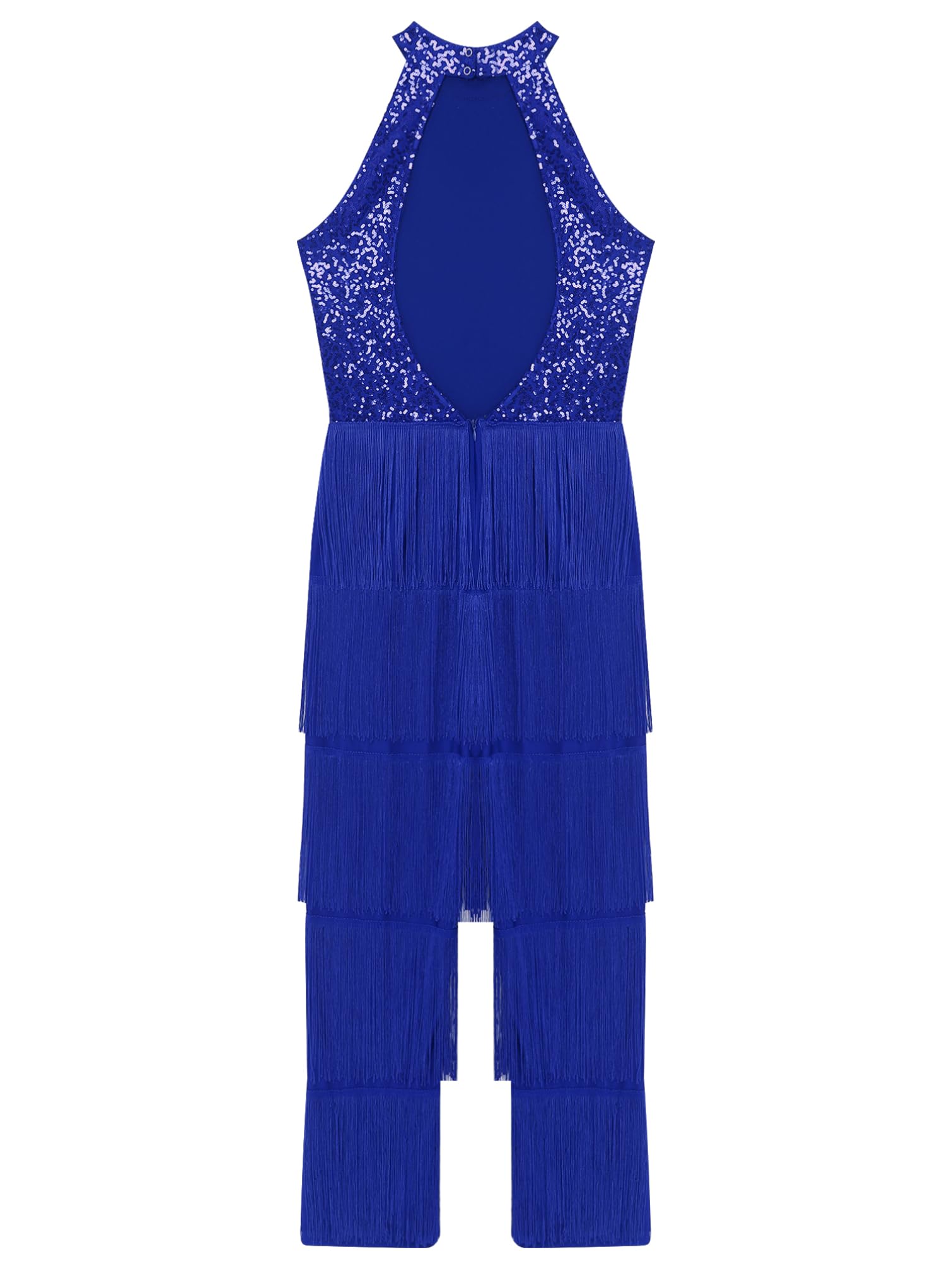 TiaoBug Abito da Ballo Latino Americano Tango Donna con Nappe Paillettes Body Danza Classica Moderna Collo Halter Costume da Danza Samba Rumba Salsa Sala da Ballo Dancewear