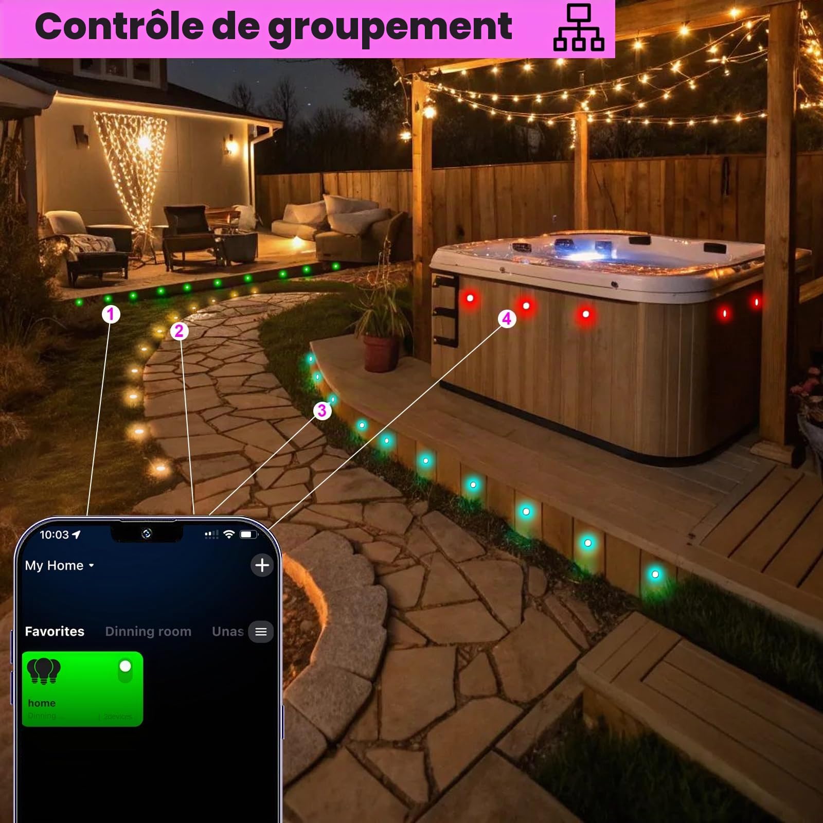 Lot de 10 WIFI Multicolore RGB 0.7W Ø61mm Spot Encastrable Exterieur Dimmable Fonctionne Avec Alexa, Google Home,Spots LED Encastrable DC 12V