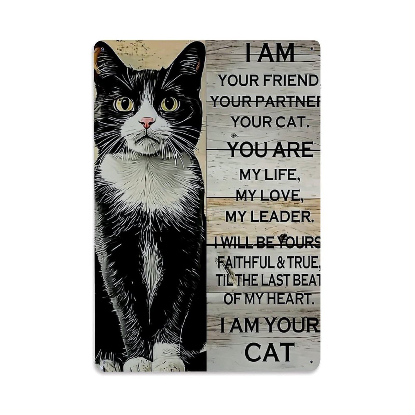 Bliveurn Vintage Black And White Cat Portrait Retro Metal Tin Sign, Metal Poster For Home, Gaming Room, Studio Workshop,Bar,Garage Wall Art Decor 8X12 Inch