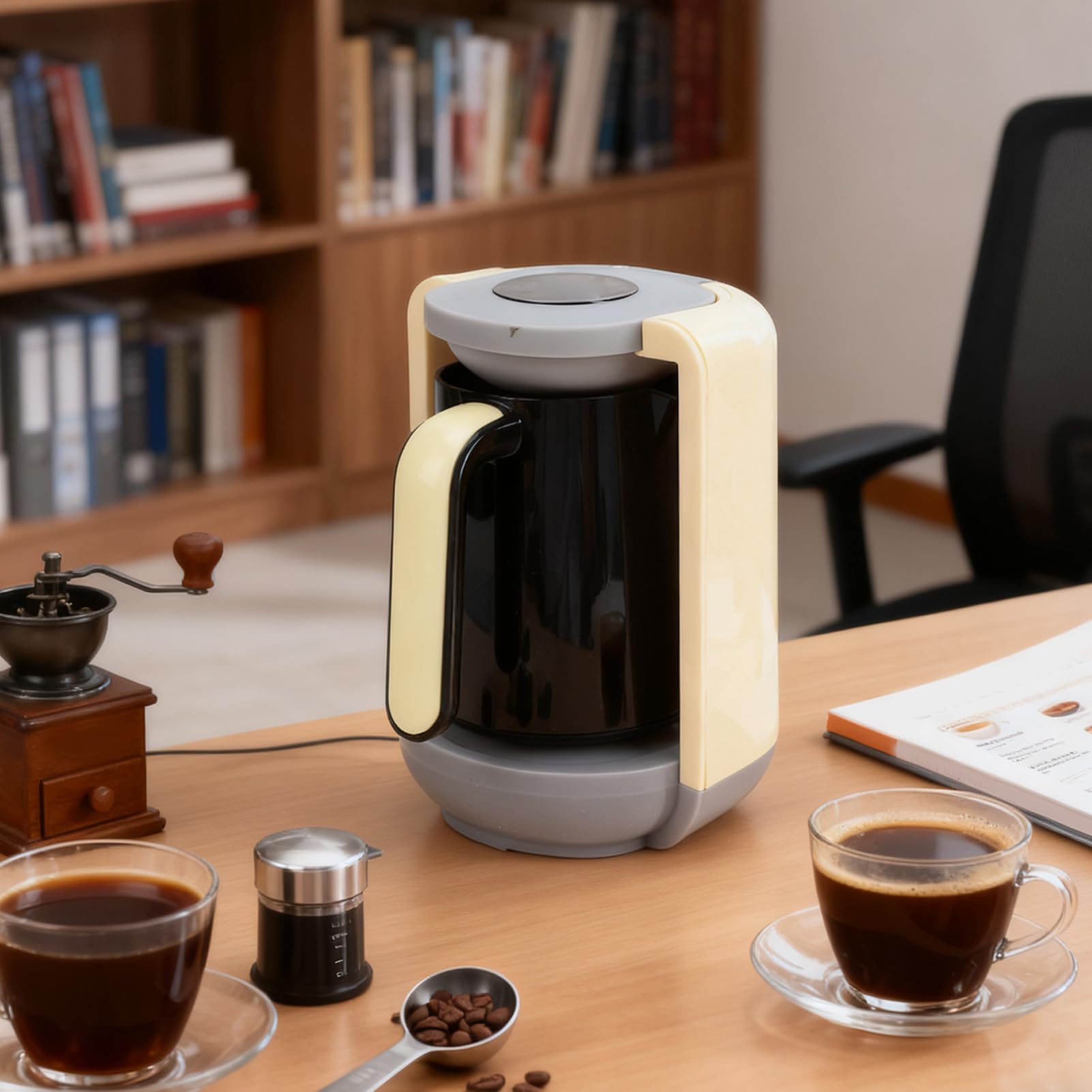 Jiawu Macchina per caffè Turco Macchina per tè Elettrica Efficiente per la Preparazione di tè per Viaggi in Ufficio a Casa, Caffettiera Automatica da 400 W per L'uso Quotidiano (YELLOW)
