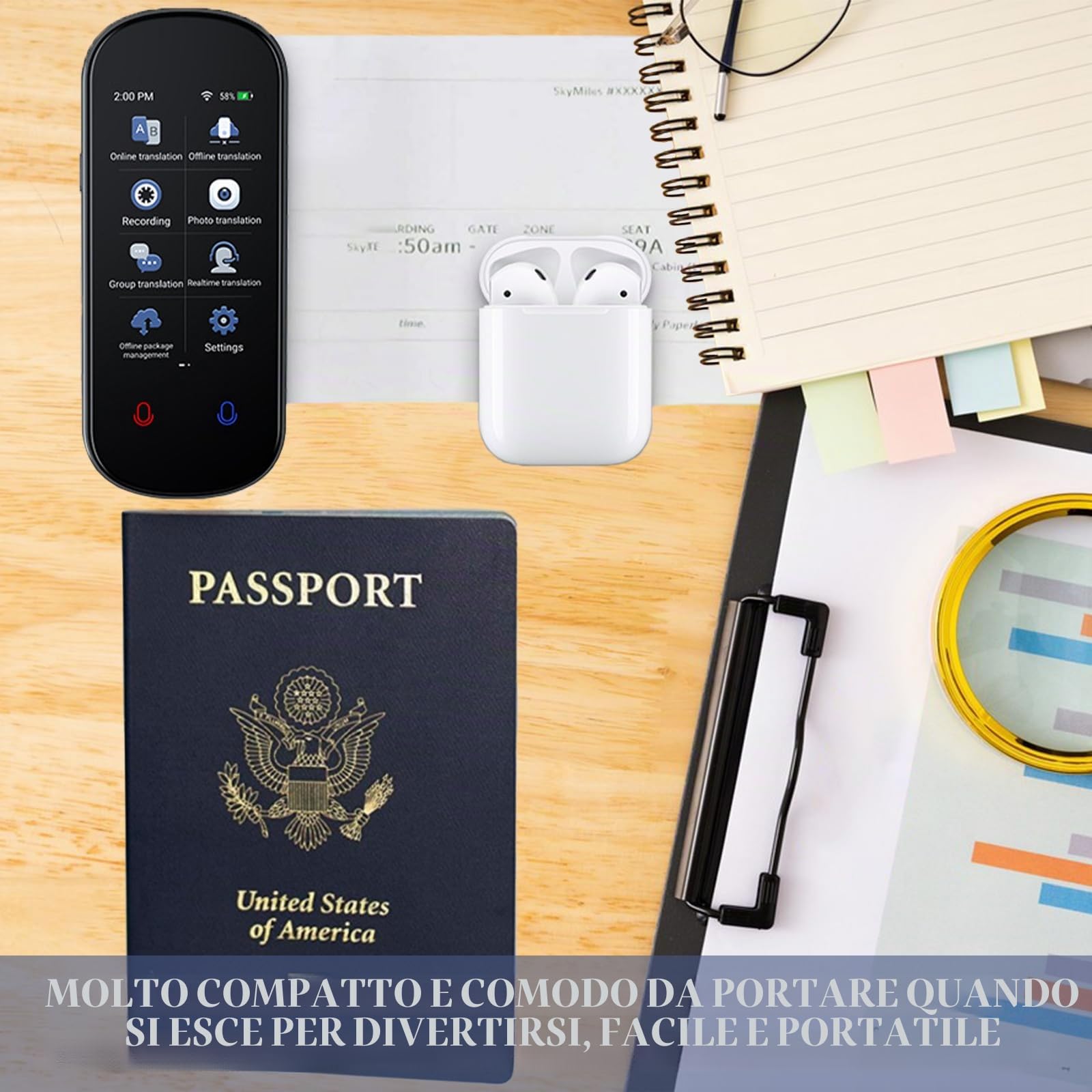 Dispositivo traduttore linguistico, traduzione vocale in tempo reale senza WiFi 139 lingue Traduttore istantaneo bidirezionale da 3,1 pollici Touch Screen Traduttore portatile Dispositivo di