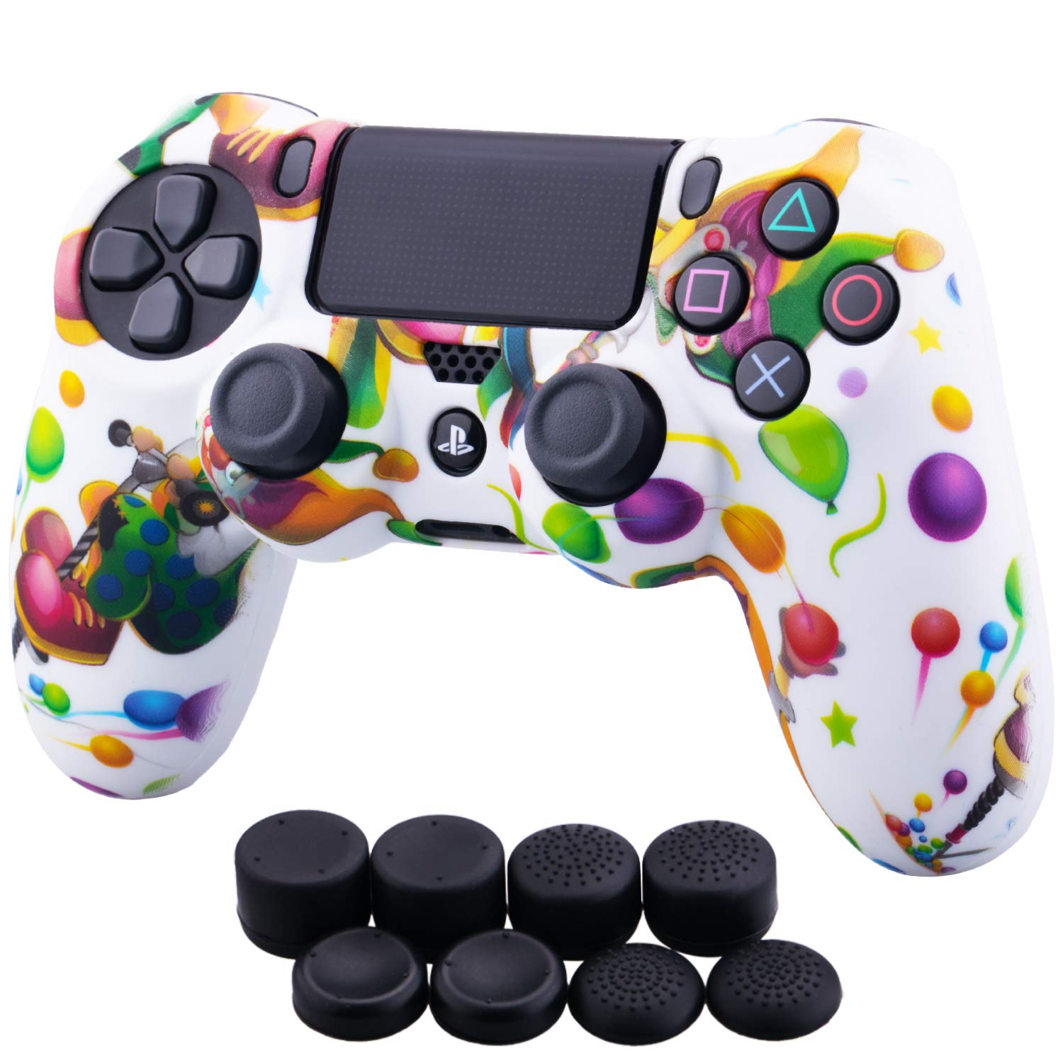YoRHa Water Transfer Printing Camouflage Silicone Cover Skin Case for PS4/slim/Pro Controller x 1(Skull Graffiti) With Pro thumb grips x 8 — view 19