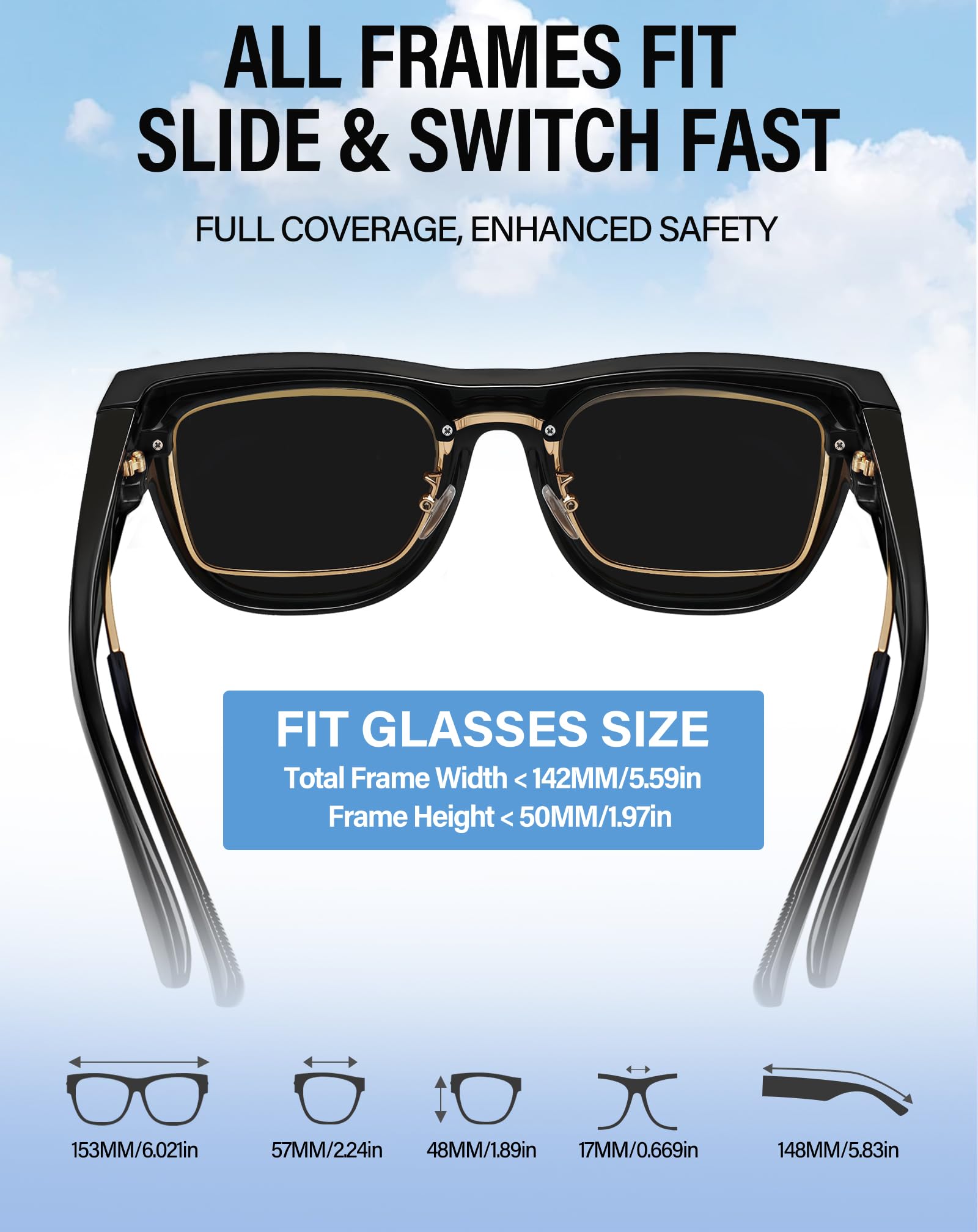 Joopin Surlunettes de Soleil Polarisées pour Femme et Homme, Lunettes de Soleil Superposable avec Monture Carrée TR90 pour Conduite UV400
