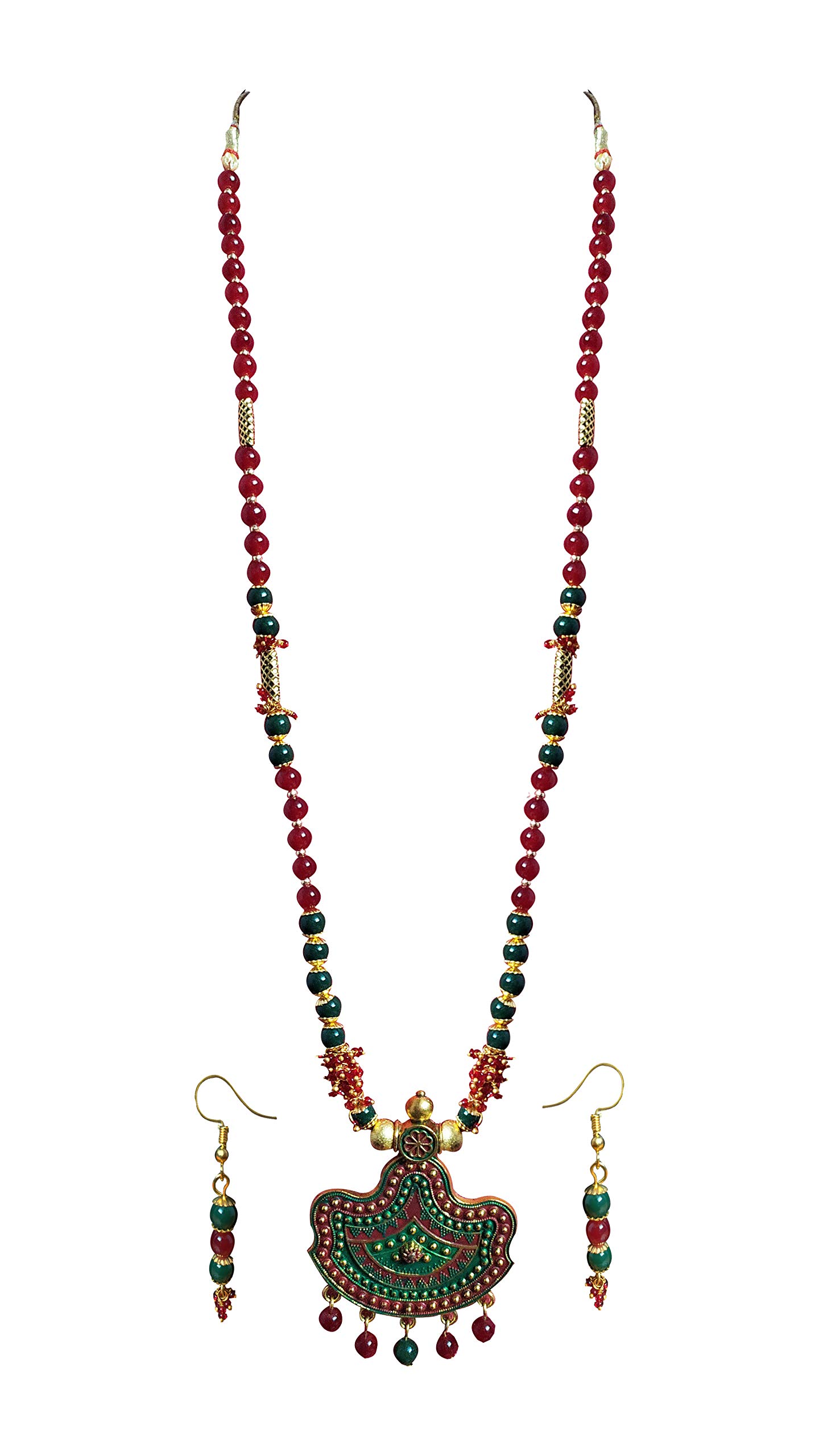 Siddhi Art Jewellery red with green jewellery long Set for Women color full Pendant Necklace with Earrings for Women & Girls Tribal Necklace Jewellery Beads Necklace (B08ZN8WZXC) Amazon Price History, Amazon Price Tracker