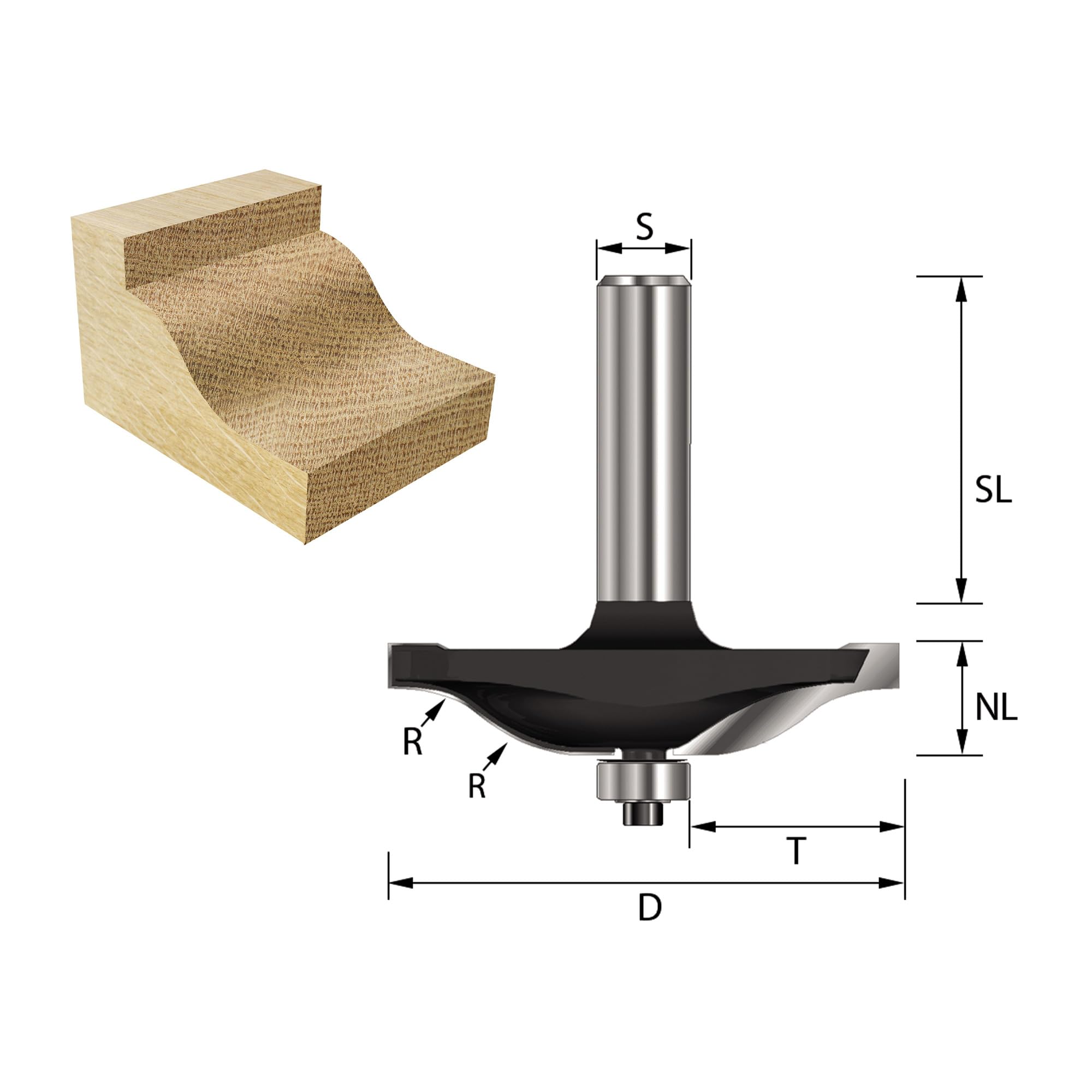 ENT 17212 Frez splaszczajacy Karnisprofil w wegliku, trzpien (S) 12 mm, srednica (D) 63,5 mm, NL 15,9 mm, R 15,9 mm, T 25,4 mm, SL 45 mm, z lozyskiem kulkowym