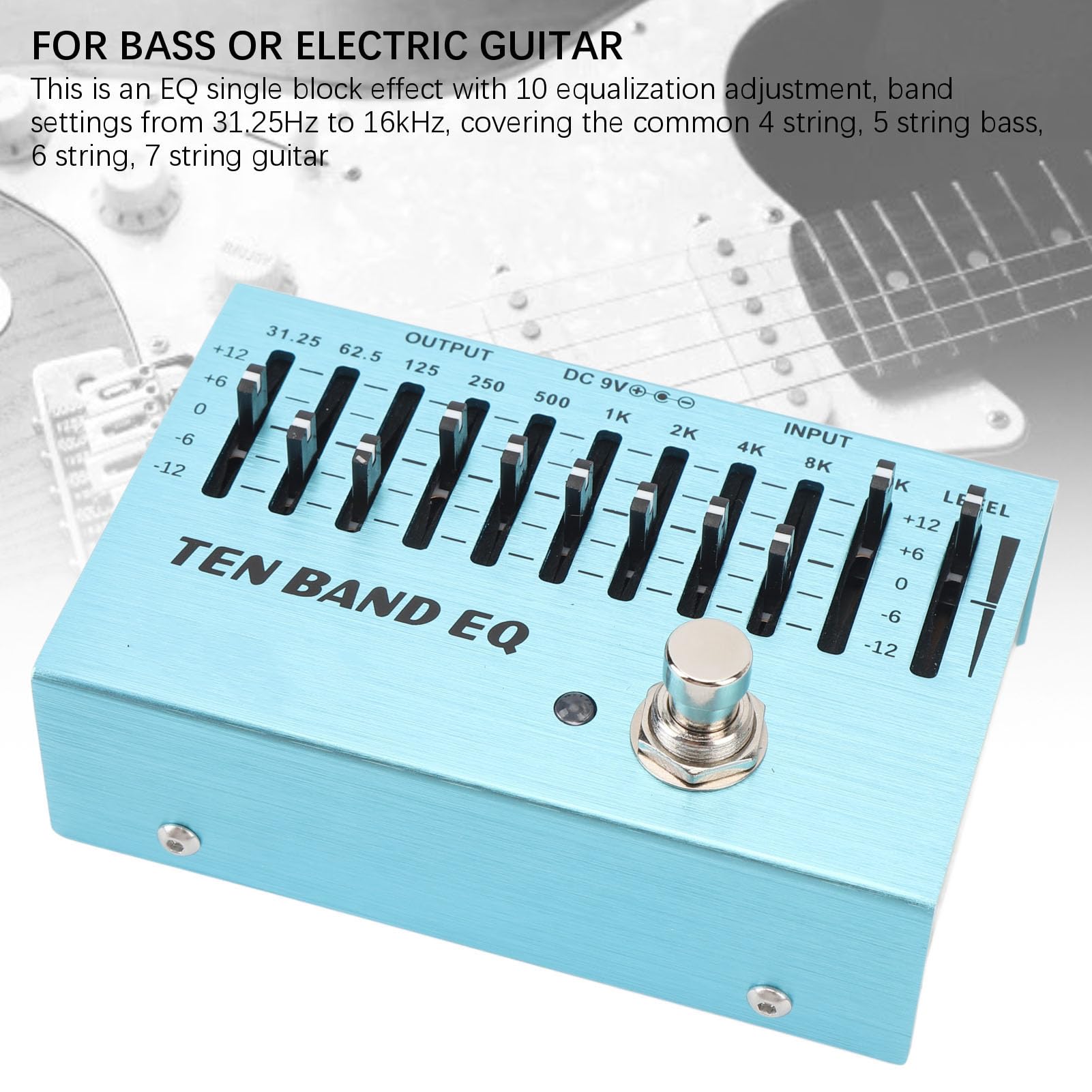 Pedale EQ, EQ True Bypass a 10 Bande DC9V con Luce LED per Chitarra