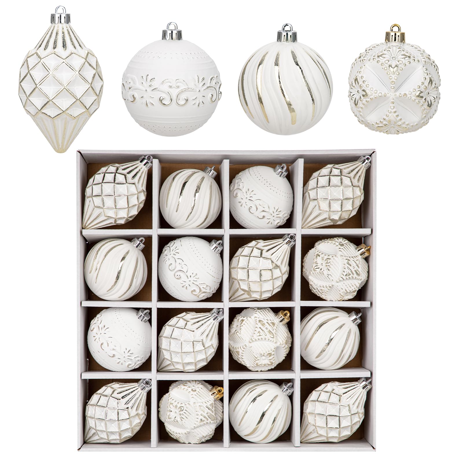 Oairse Lot de 16 boules de Noël incassables peintes à la main avec plusieurs tailles et motifs pour sapin de Noël, décoration de fête de Thanksgiving, champagne