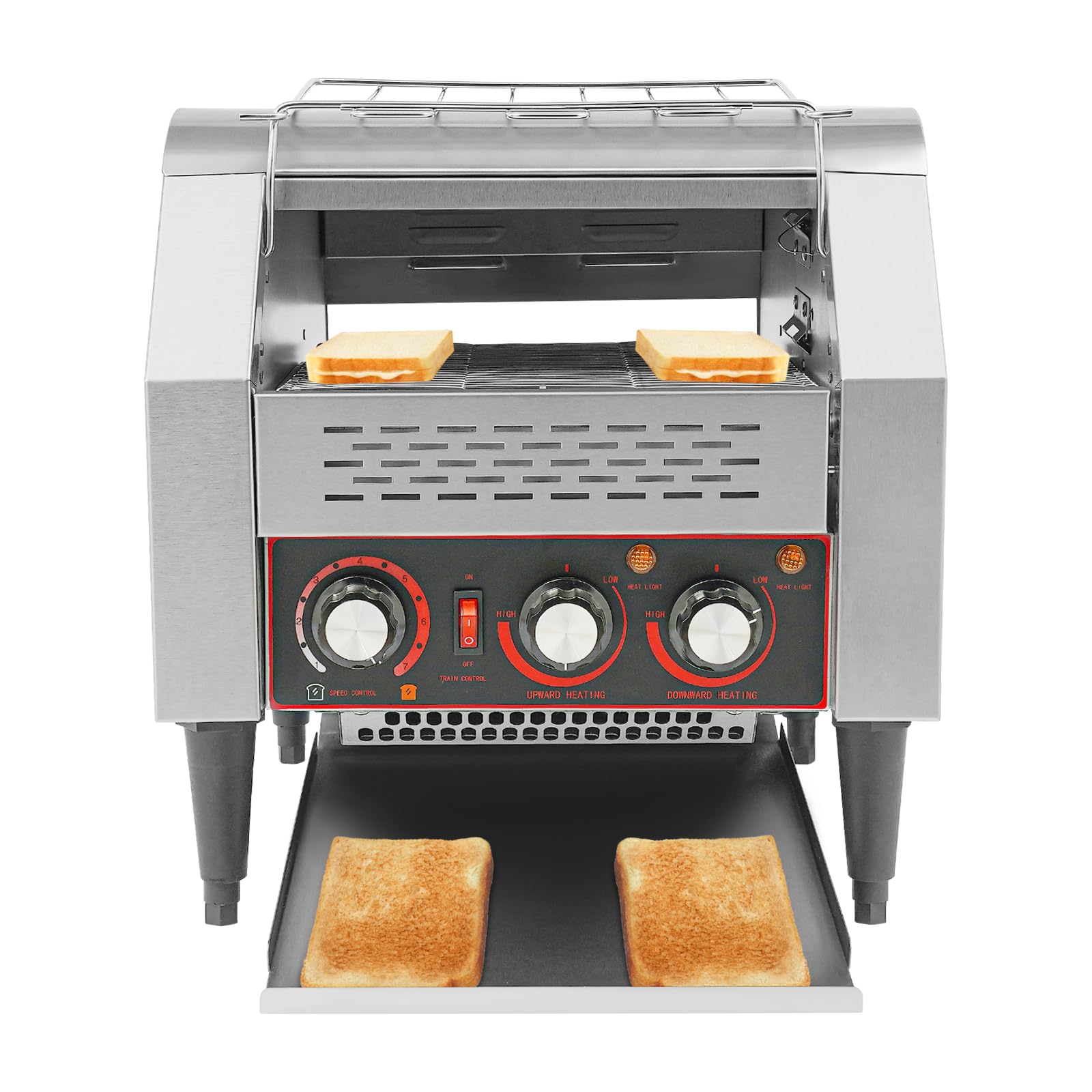 OUKANING Gastronomie Tostapane 450 fette/h Tostapane a nastro trasportatore in acciaio inox 2,2 kW tostapane a 7 velocità e 50-300 ℃ panino commerciale per caffè (300-450 fette per st.)
