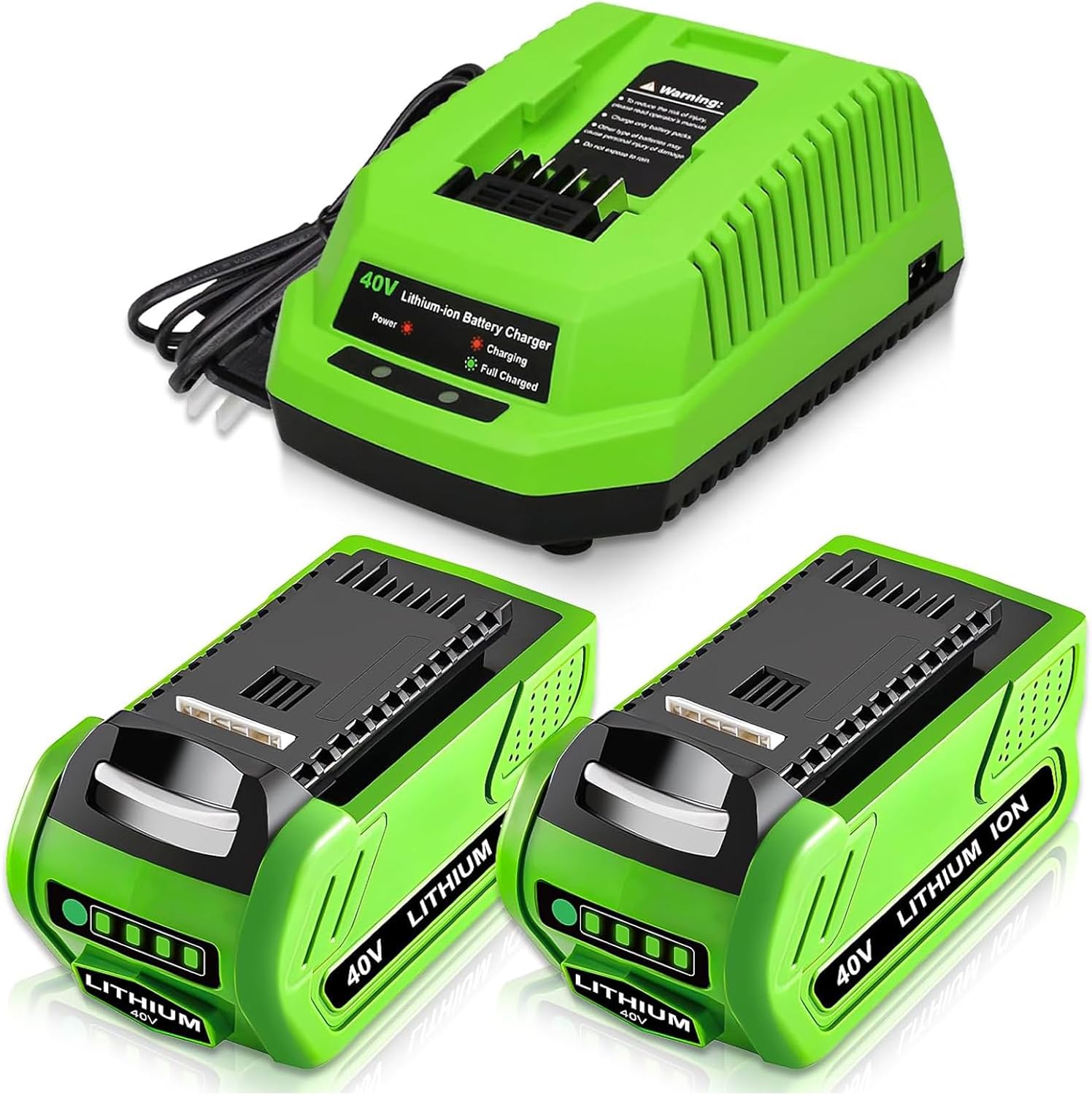 2 Packs 6.0Ah 29462 29472 Battery and 29482 Charger Replacement for Greenworks 40V Battery and Charger Combo Kit Compatible with Greenworks 40 Volt Cordless Power Tools(Green)