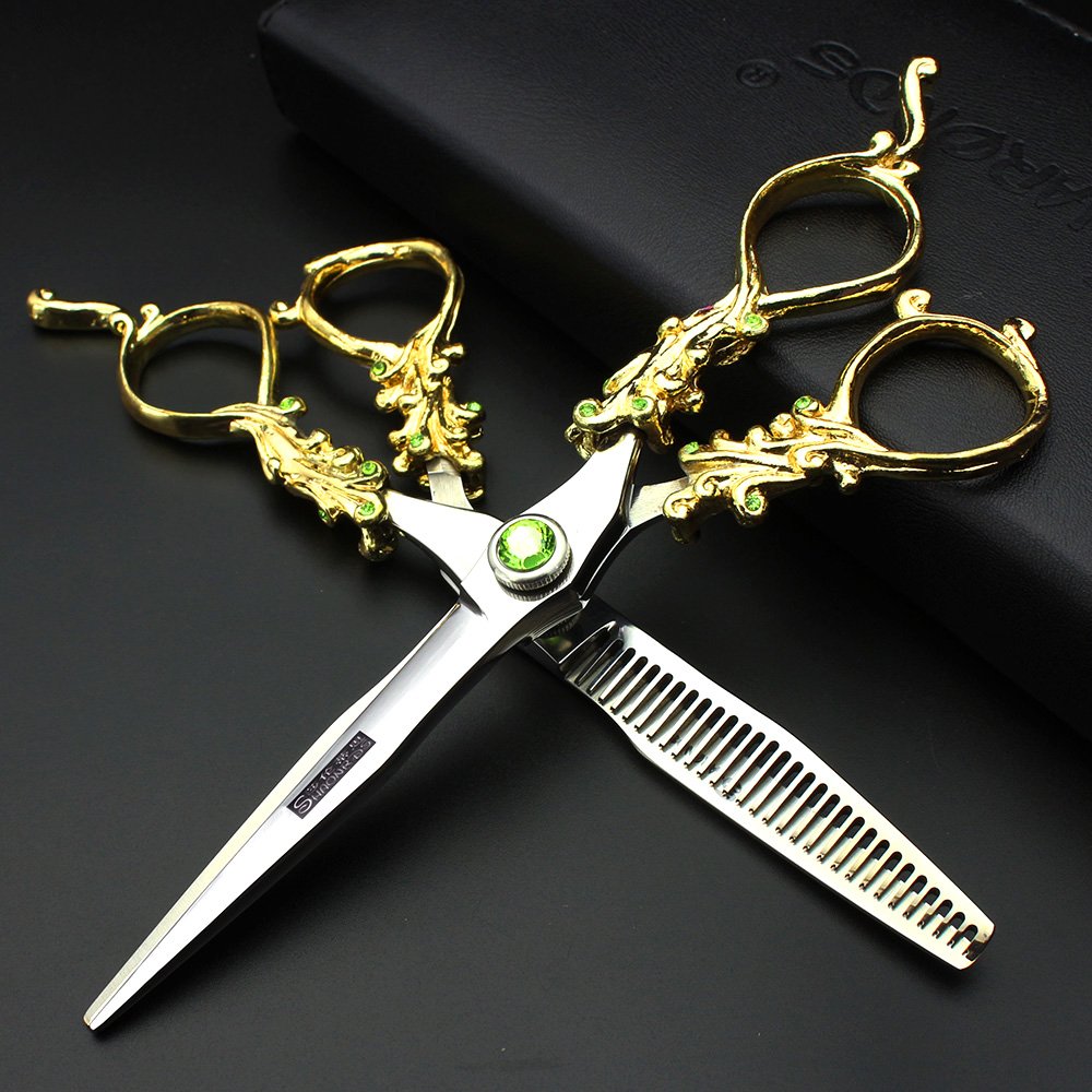 Tijeras de peluquería de 6 pulgadas de oro y plata para peluquería, equipo de peluquería profesional de peluquería tijeras de pelo (dorado)