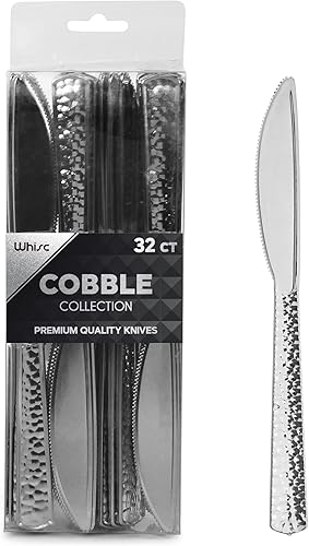 Miniatura 1 de Juego de cuchillos de plástico dorado colección de cubiertos de adoquín, 32 piezas, cuchillos desechables de alta resistencia, utensilios de lujo