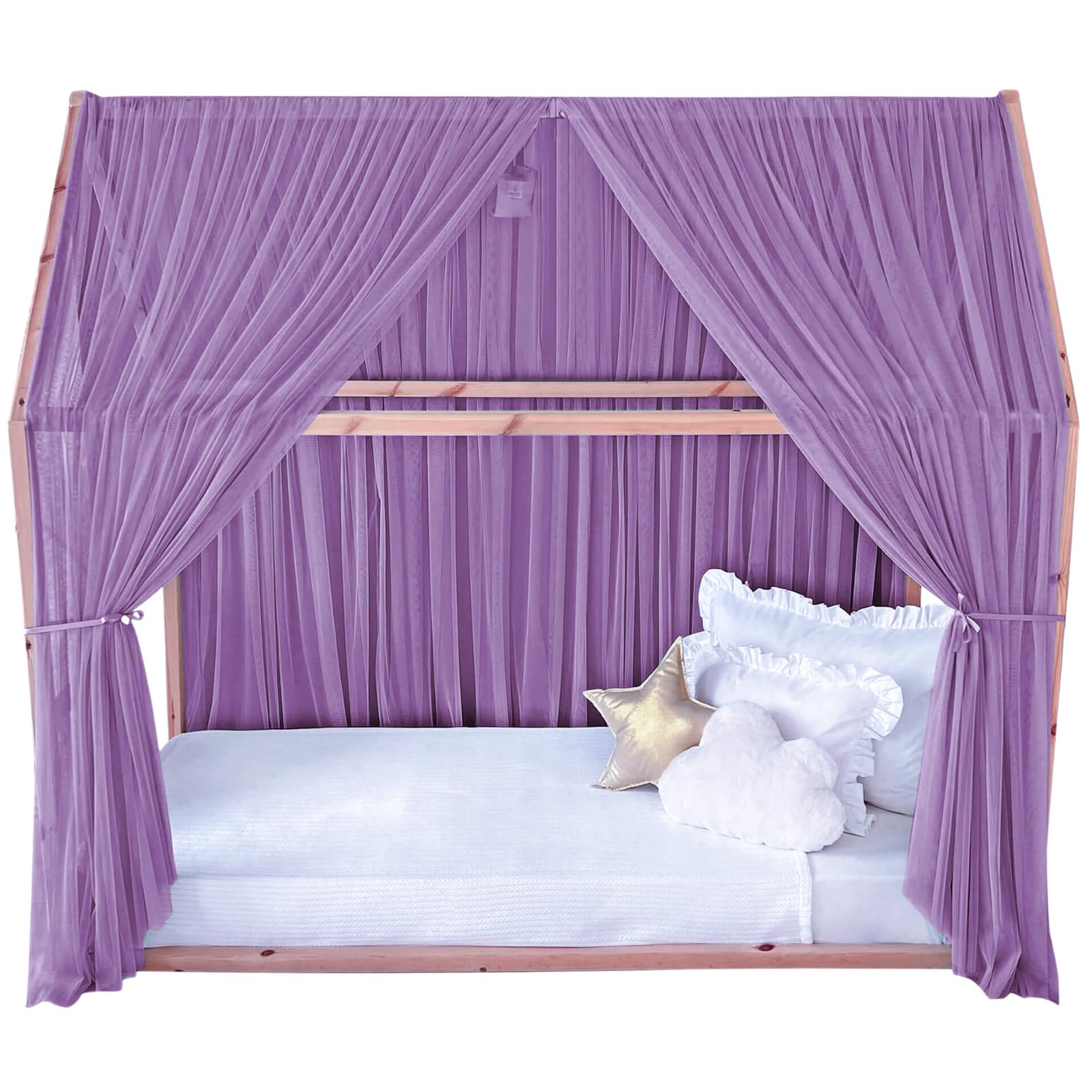 Montessori Betthimmel für Kinderzimmer für Mädchen und Jungen, elegante Tüll-Kinderzimmer-Dekoration, Kleinkind-Bettvorhang mit weichem Drapierung (lila, 400 cm, kein Zubehör)