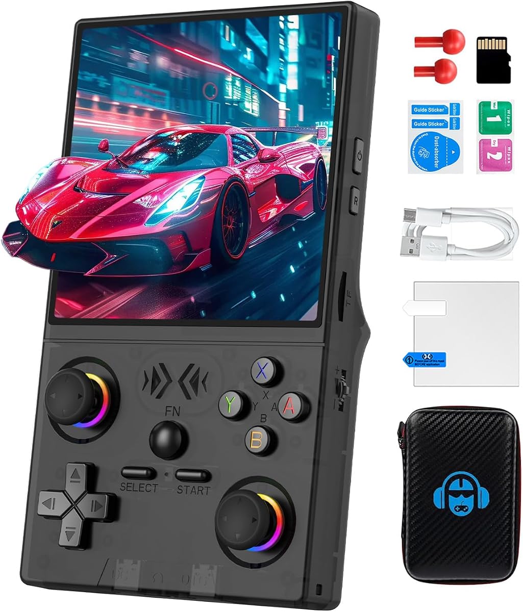 XF40V Consola de juegos portátil retro, consola de juegos retro pantalla IPS 4K HD de 4,0 pulgadas, sistema de código abierto Linux, más de 18000 juegos clásicos, videojuegos de bolsillo portátil para adultos (64G negro)